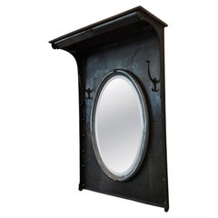 Custom Industrial Brushed Steel Entryway Hall Tree Wall Mirror
