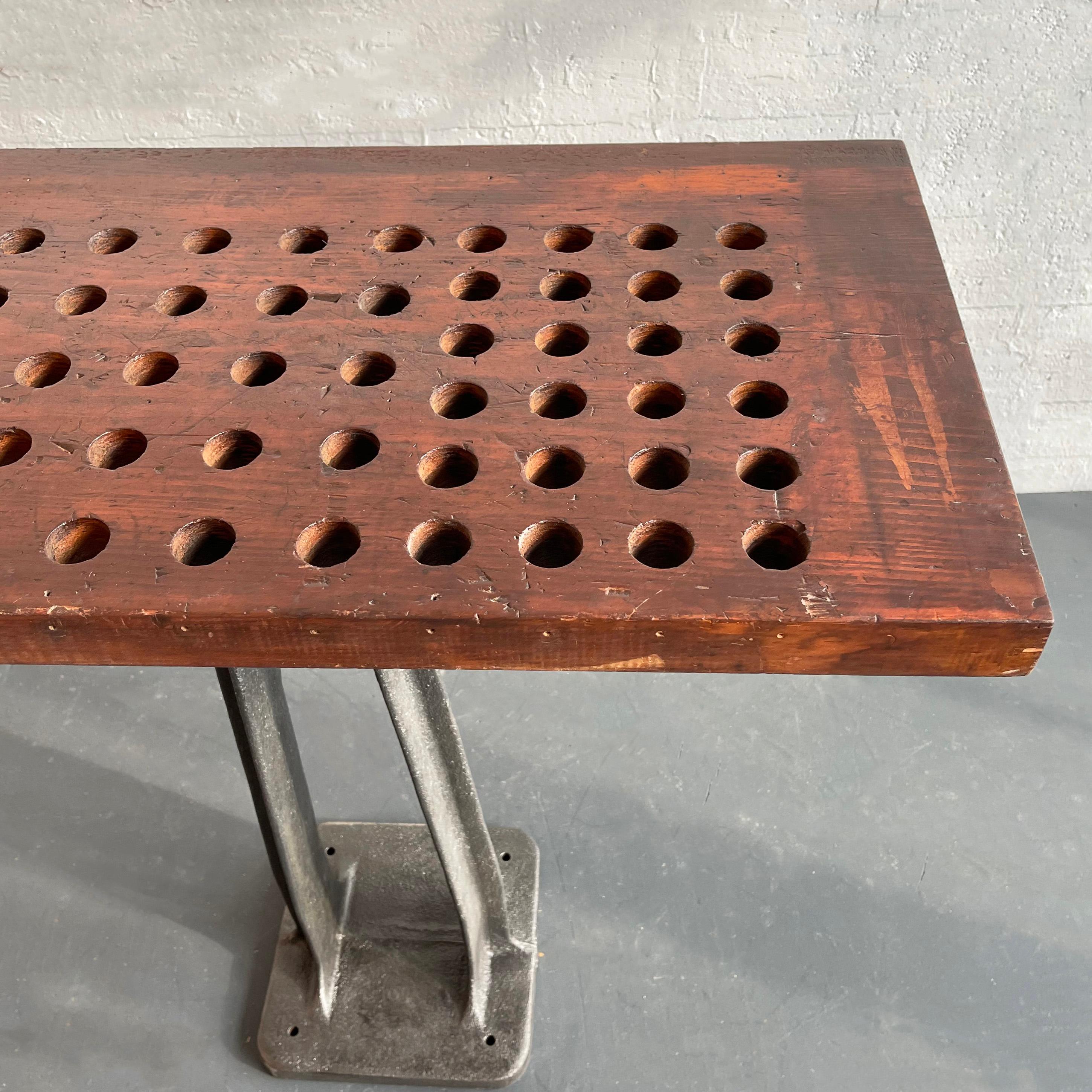 Custom Industrial Cast Iron And Pine Counter Console Table For Sale 5