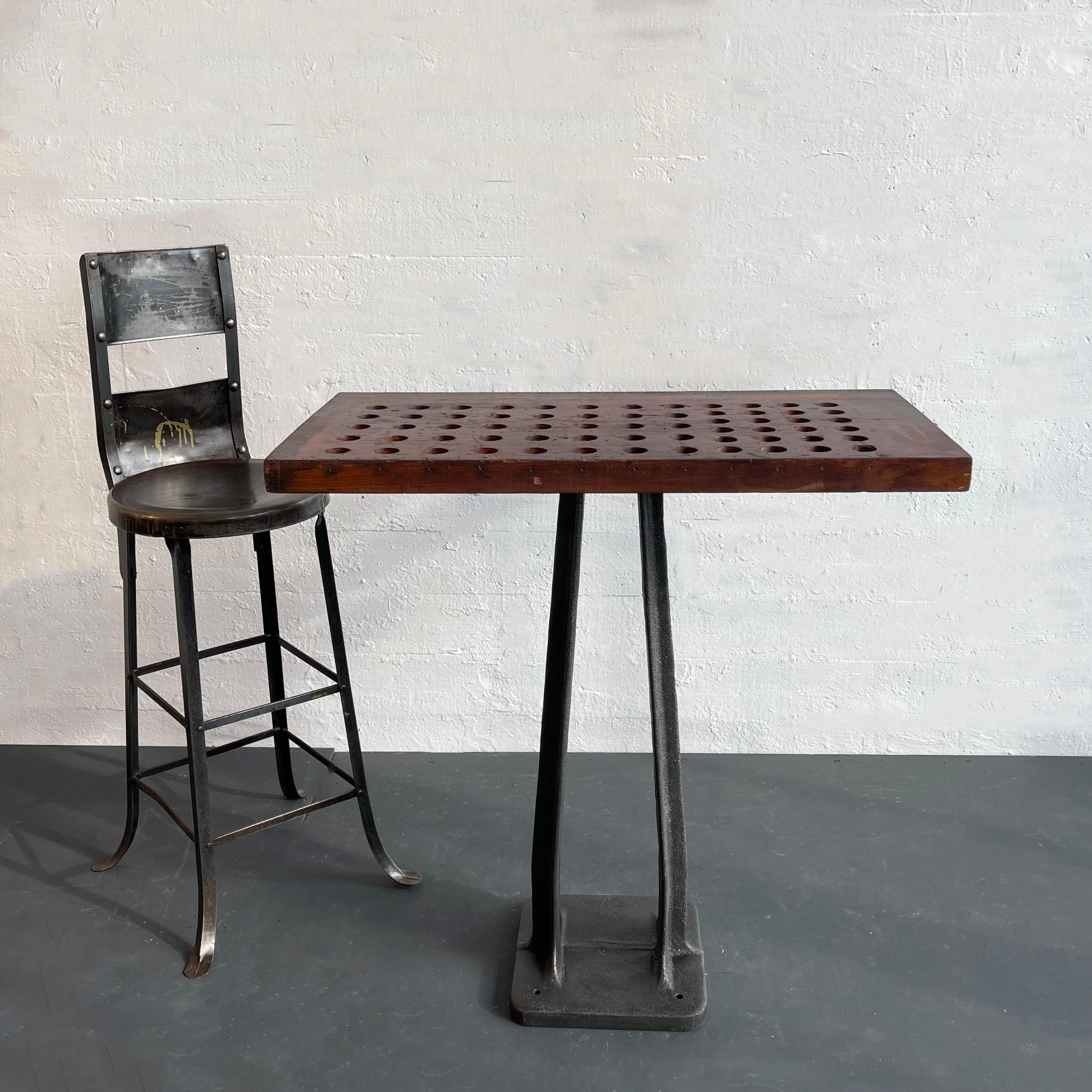 Custom Industrial Cast Iron And Pine Counter Console Table In Good Condition For Sale In Brooklyn, NY