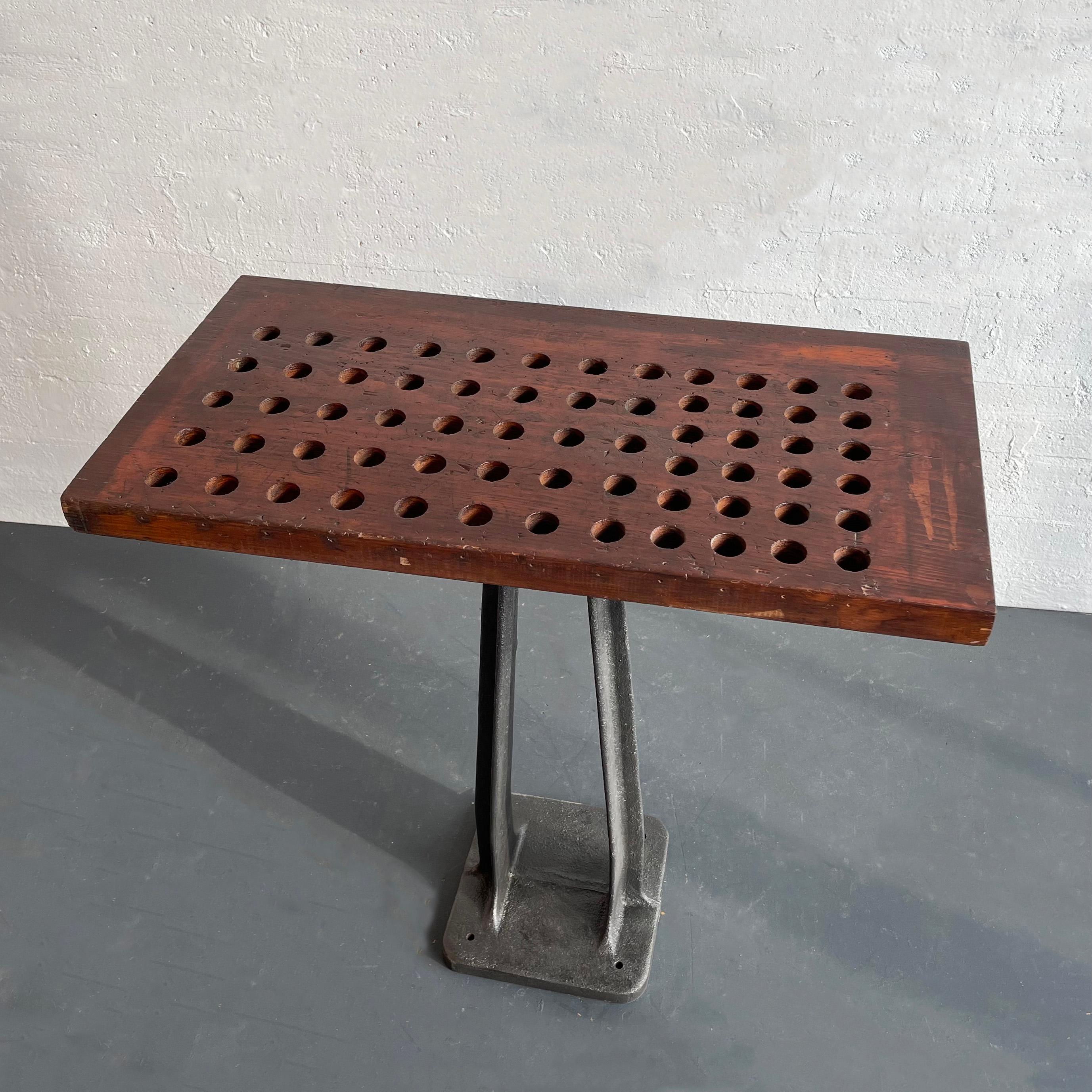 20th Century Custom Industrial Cast Iron And Pine Counter Console Table For Sale
