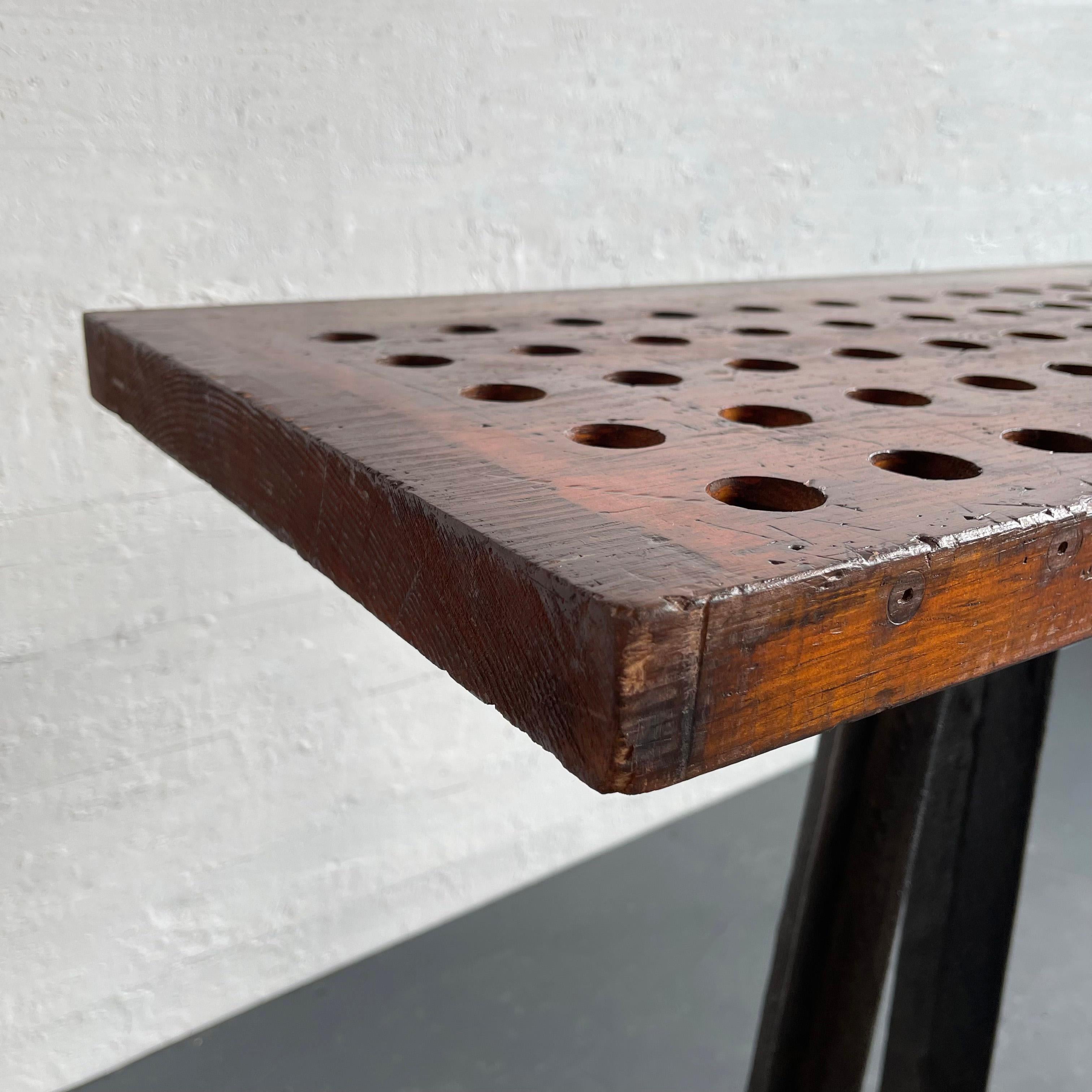 Custom Industrial Cast Iron And Pine Counter Console Table For Sale 2