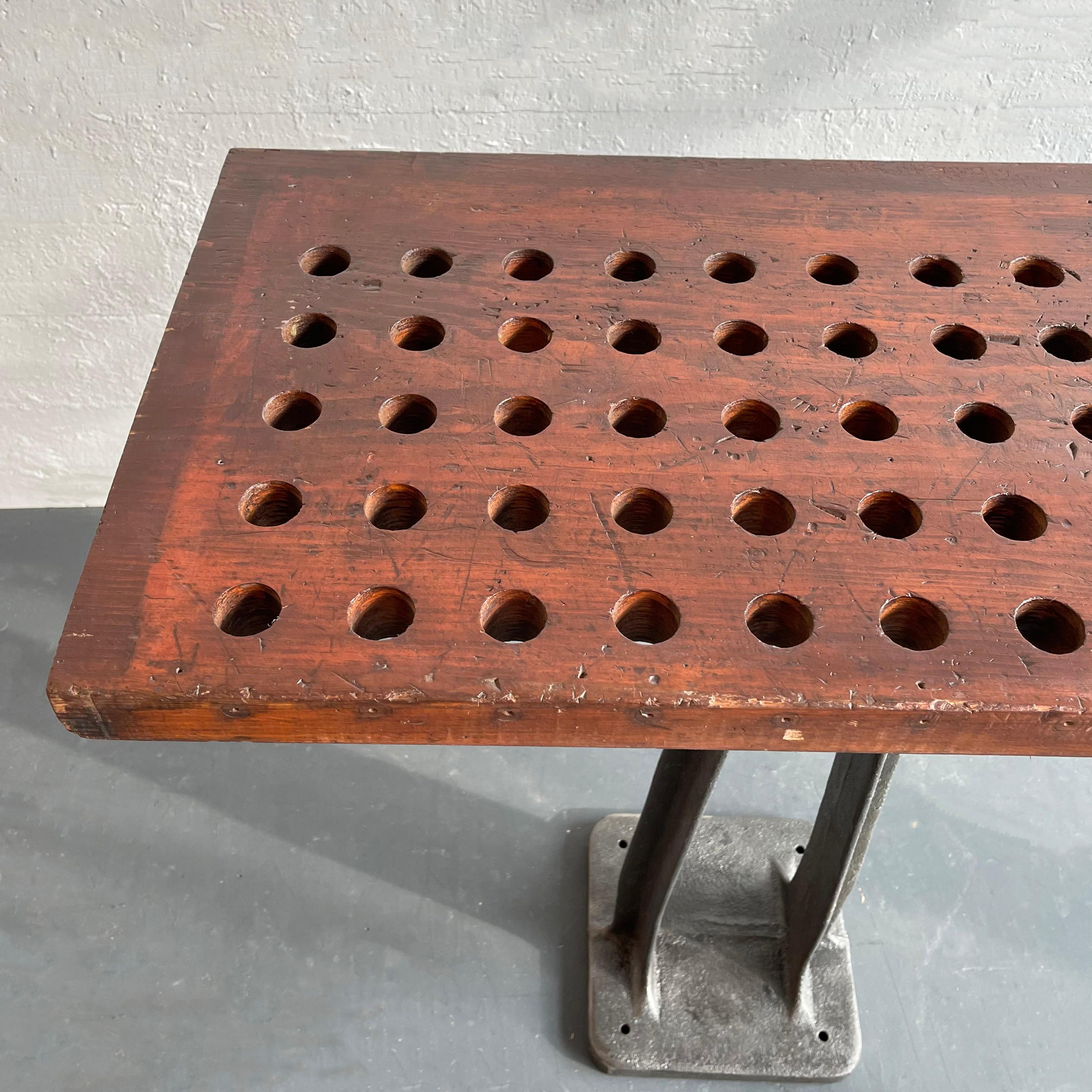 Custom Industrial Cast Iron And Pine Counter Console Table For Sale 4