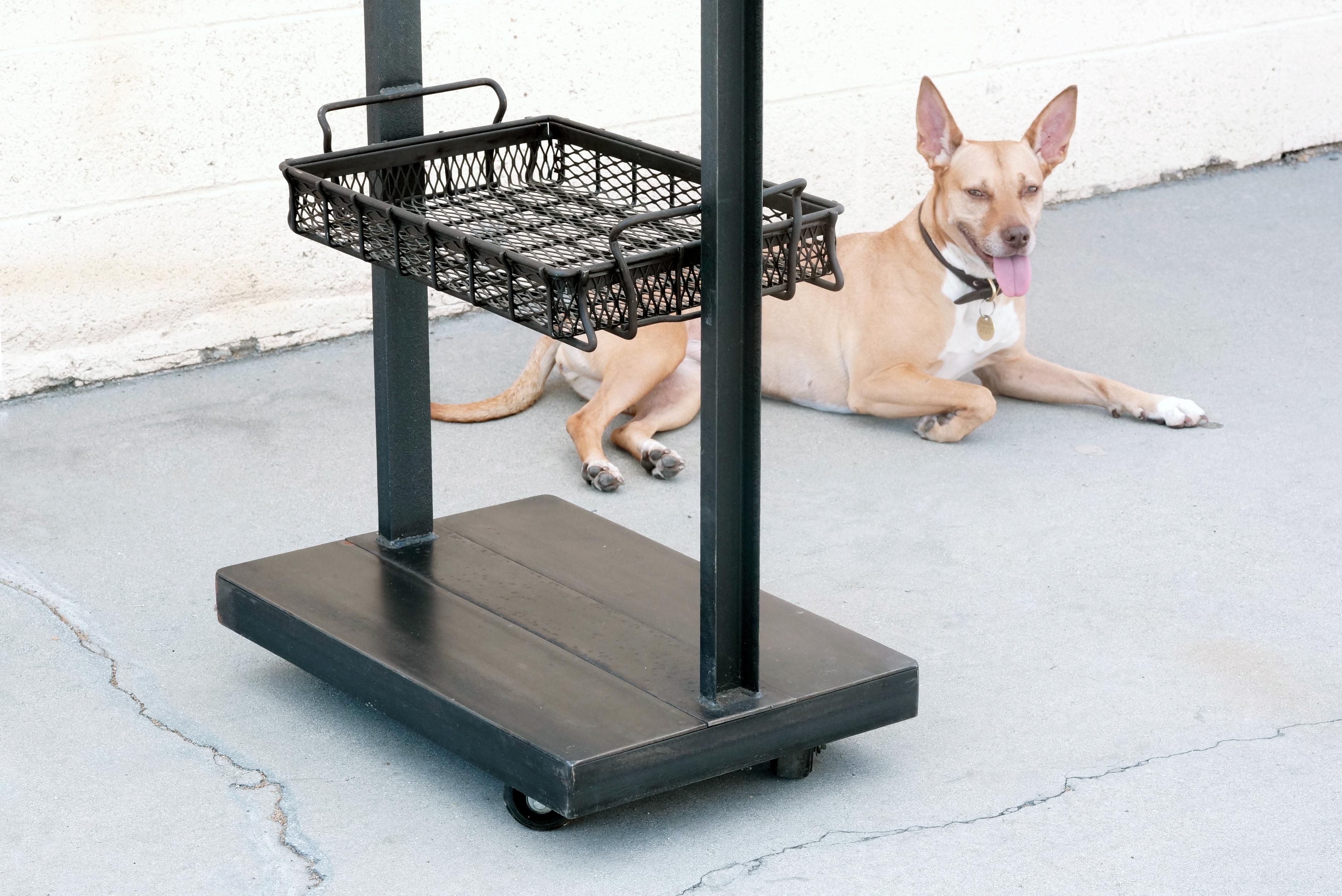 American Custom Industrial Display Rack with Vintage Industrial Baskets For Sale