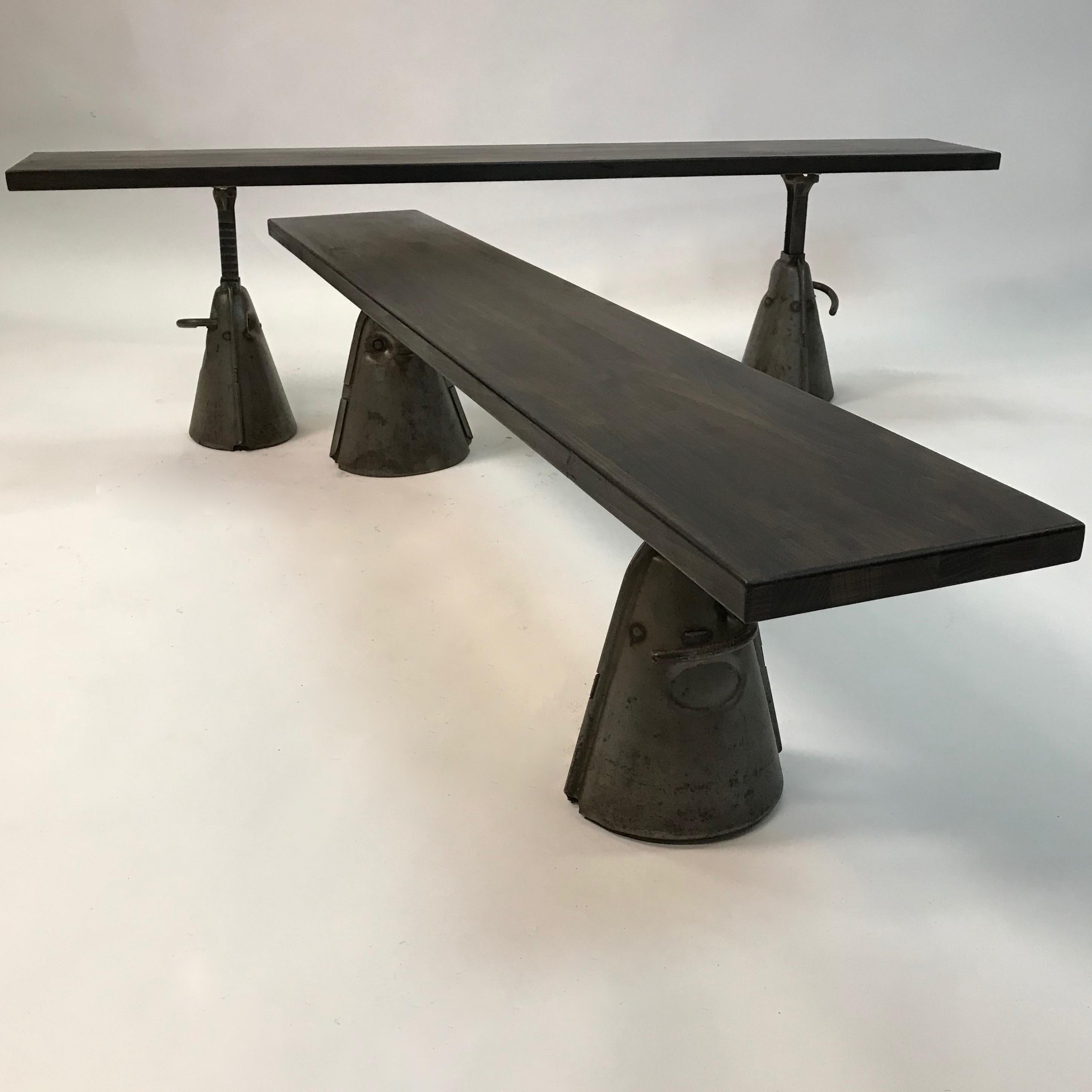 American Custom Industrial Ebonized Maple and Steel Bench