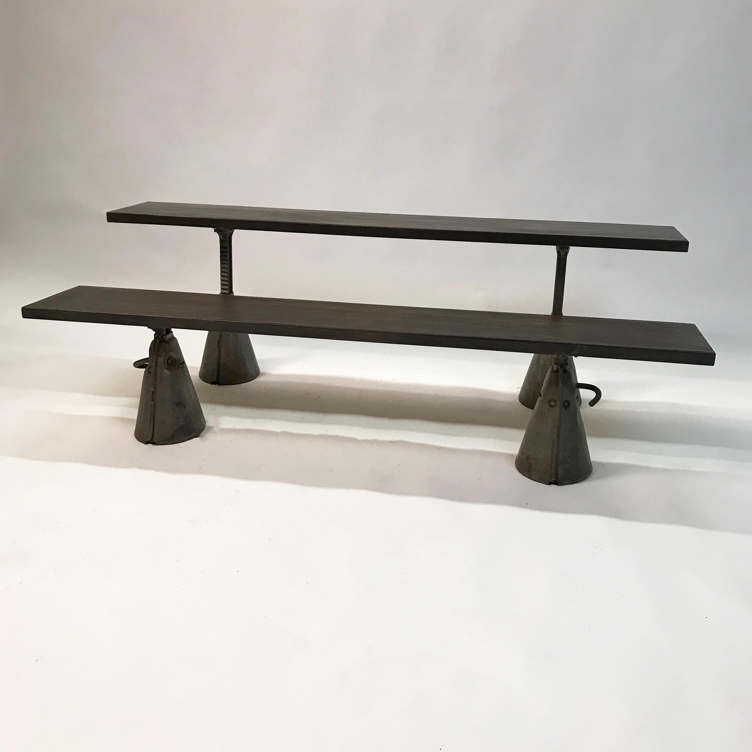 Brushed Custom Industrial Ebonized Maple and Steel Bench