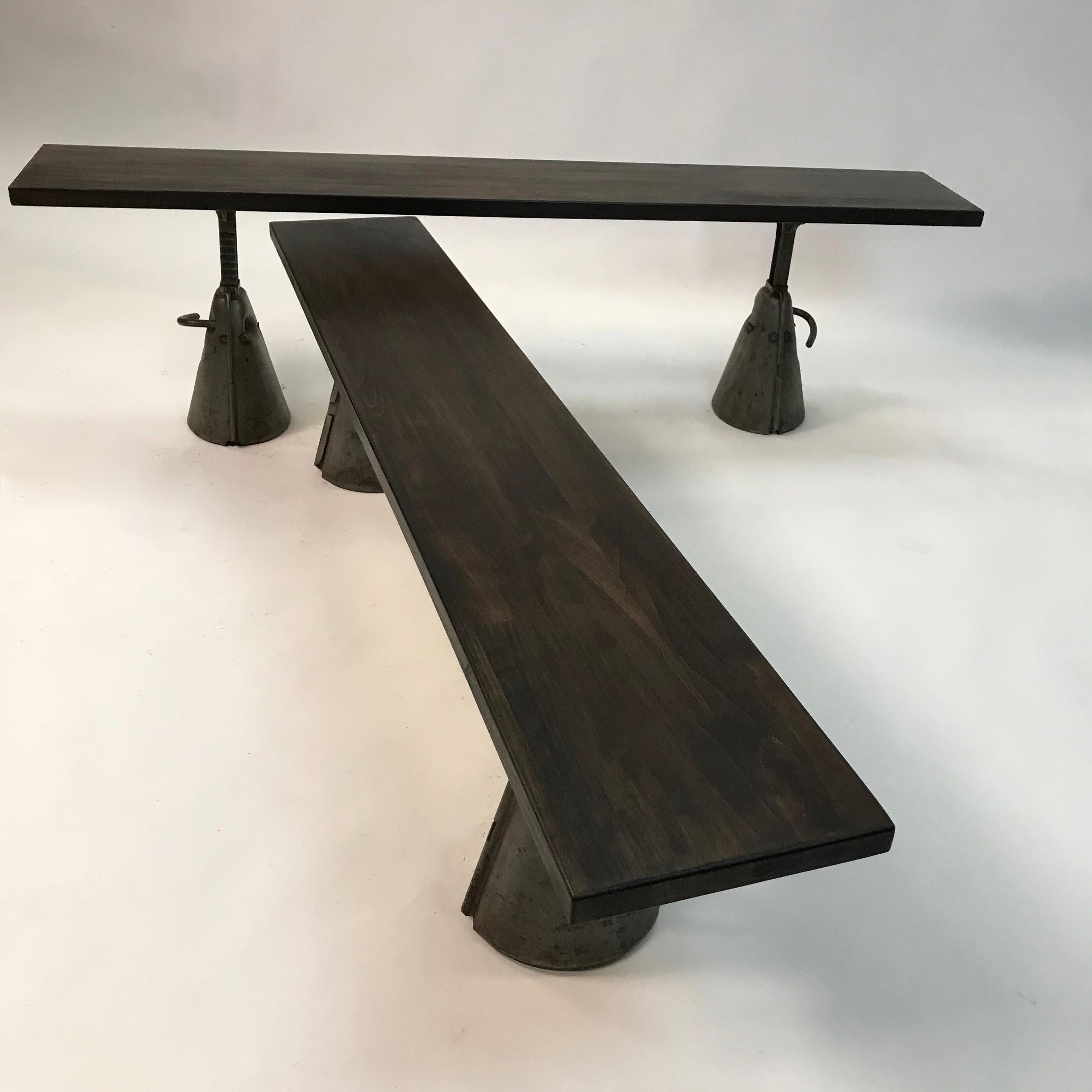 Custom Industrial Ebonized Maple and Steel Bench In Good Condition In Brooklyn, NY