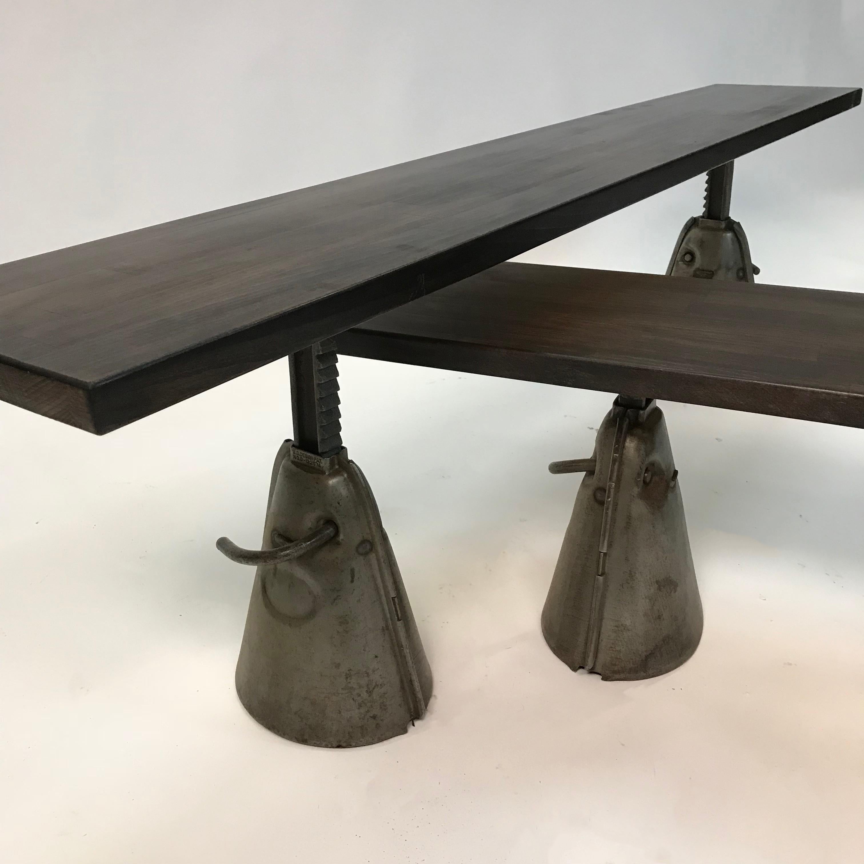 20th Century Custom Industrial Ebonized Maple and Steel Bench For Sale