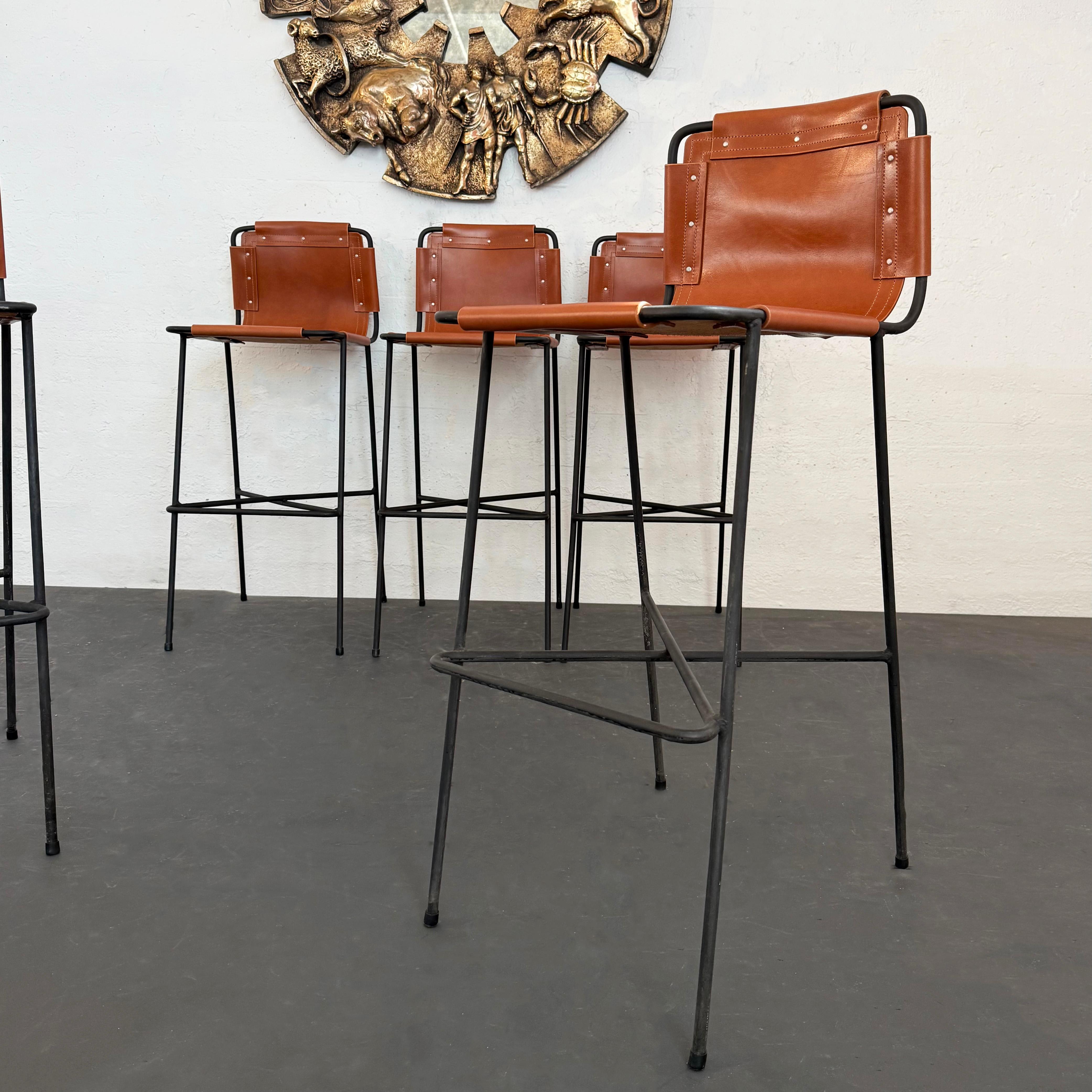Custom Industrial Leather And Wrought Iron Bar Stool For Sale 5