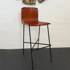 Custom Industrial Leather And Wrought Iron Bar Stool