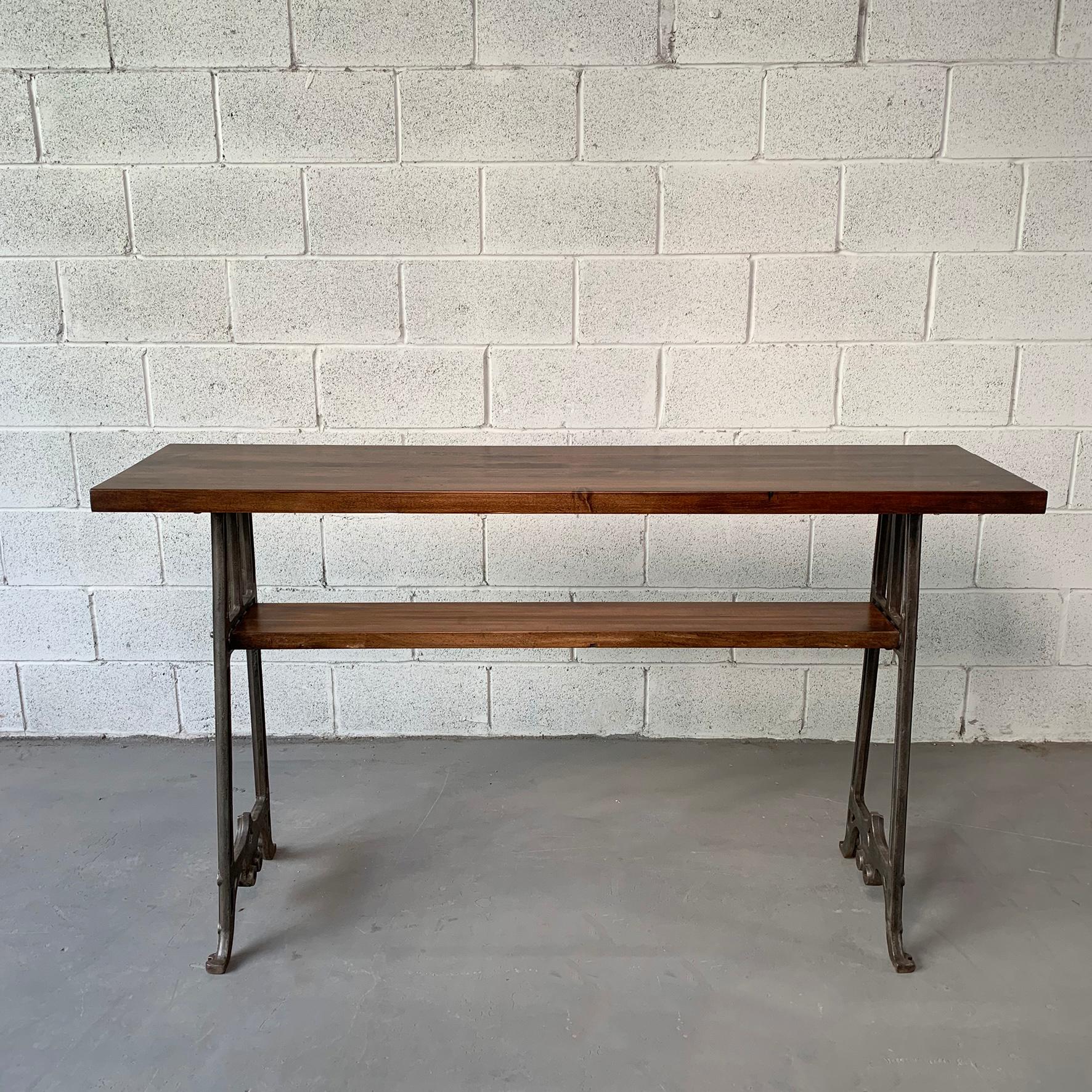 American Custom Industrial Maple And Cast Iron Console Table