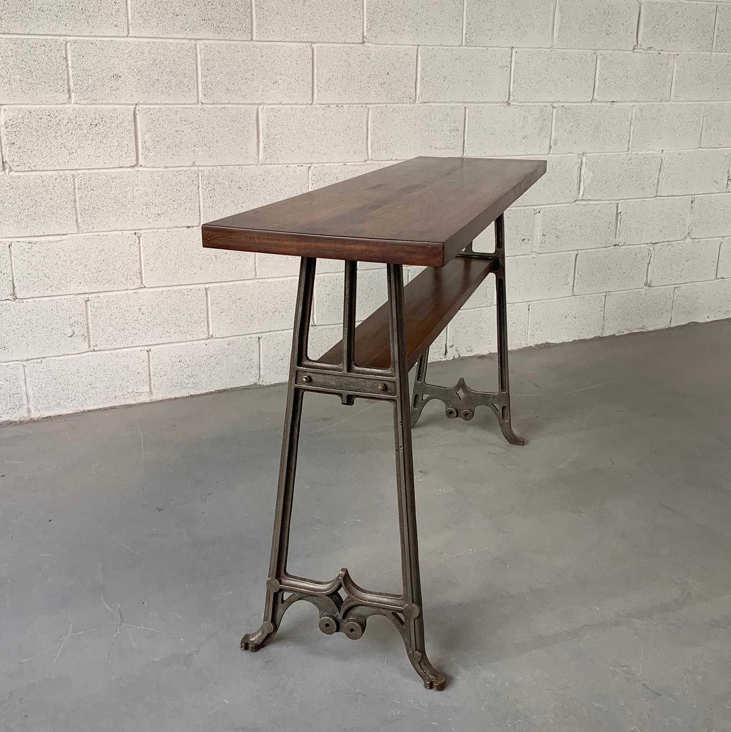 Custom Industrial Maple And Cast Iron Console Table In Good Condition In Brooklyn, NY