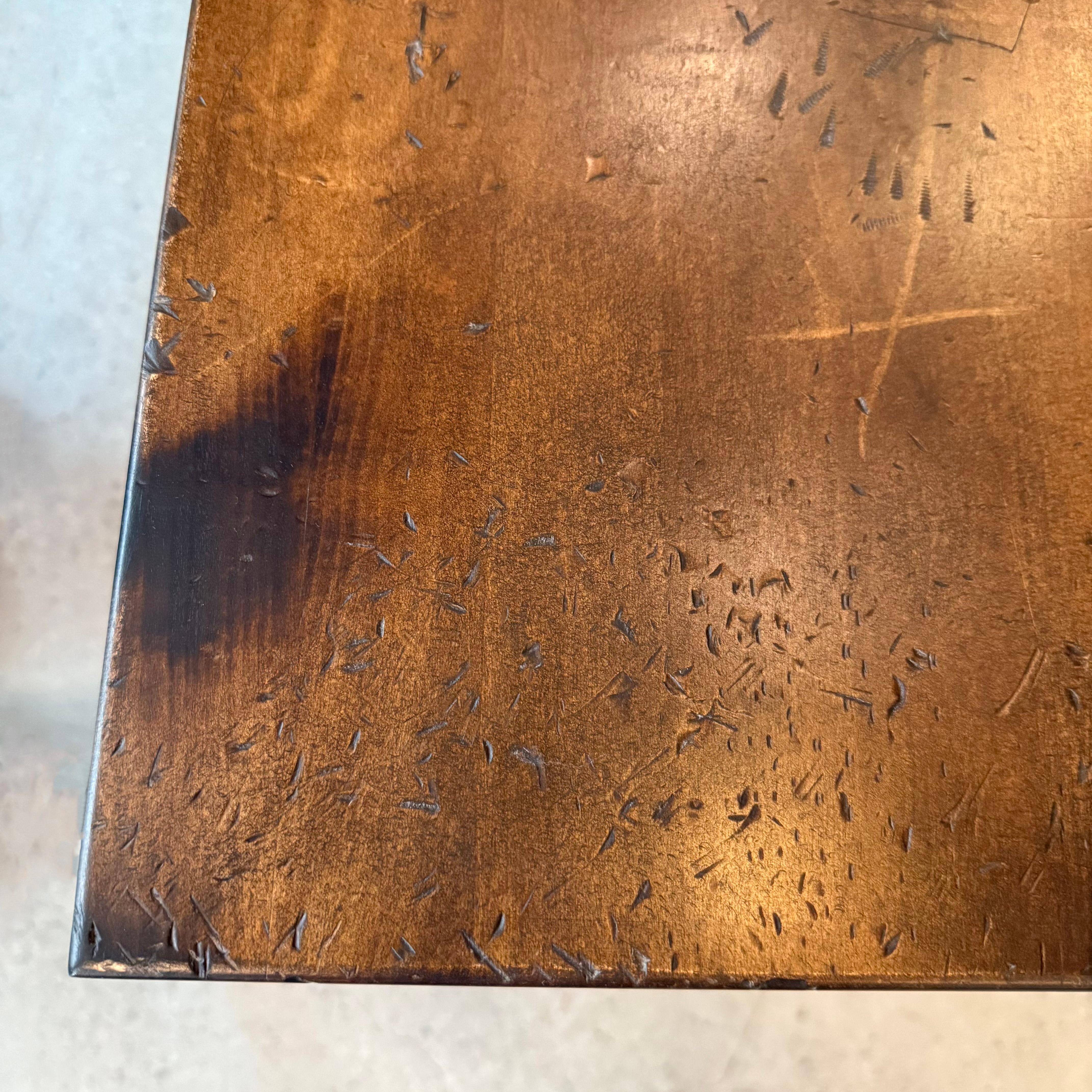 Custom Industrial Maple Console Table With Cast Iron Base For Sale 7