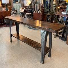 Custom Industrial Maple Console Table With Cast Iron Base