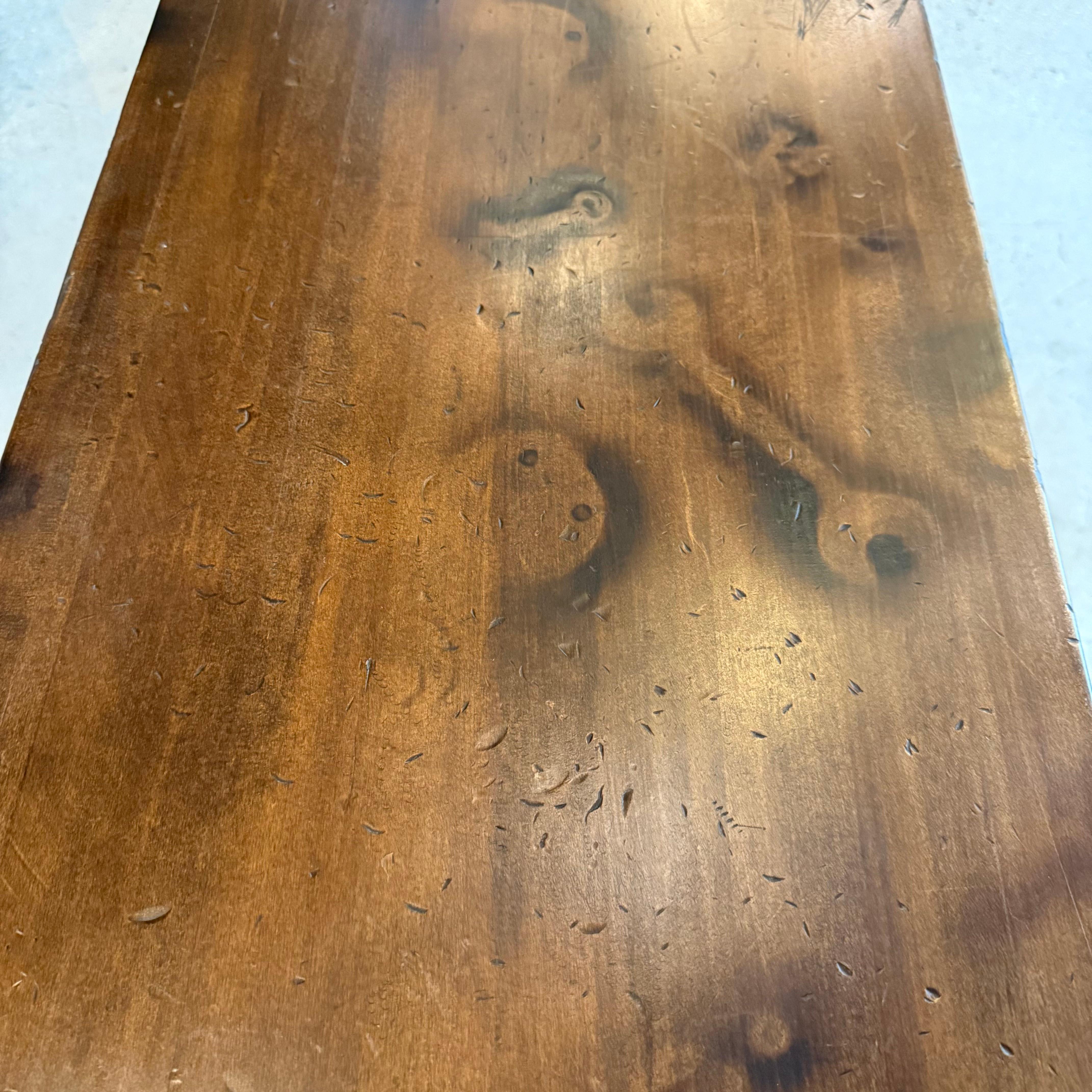 Custom Industrial Maple Console Table With Cast Iron Base For Sale 4