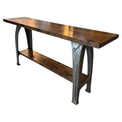 Custom Industrial Maple Console Table With Cast Iron Base