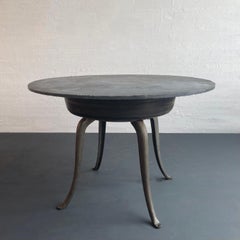 Custom Industrial Round Slate Maple And Cast Iron Table