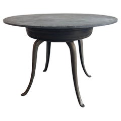 Custom Industrial Round Slate Maple And Cast Iron Table
