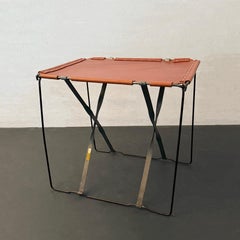 Custom Industrial Steel And Leather Side Table