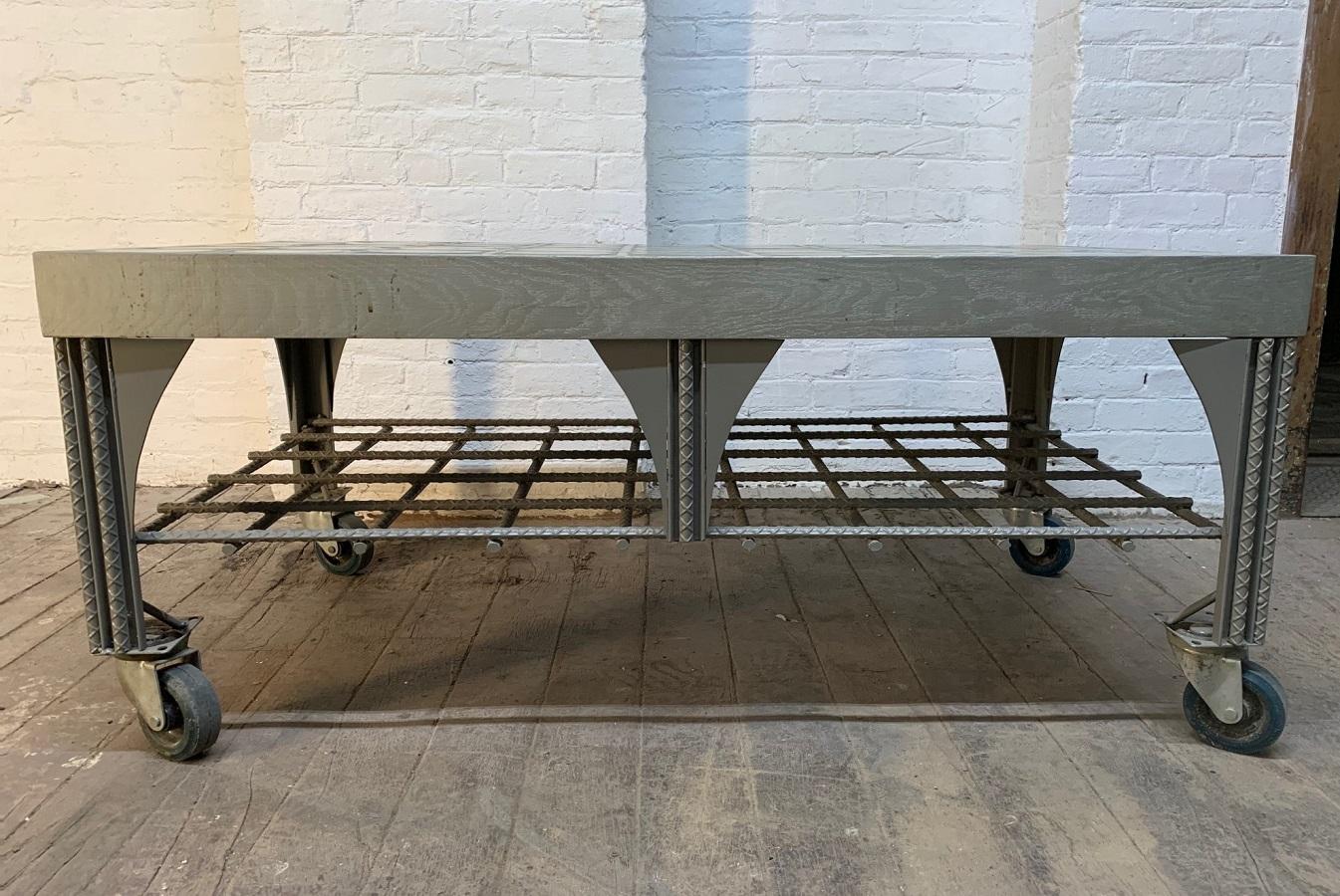 Custom Industrial Steel Coffee Table with Faceted Glass Top In Good Condition In New York, NY
