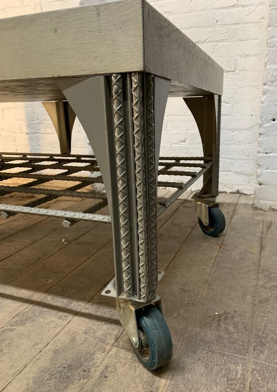 Custom Industrial Steel Coffee Table with Faceted Glass Top 1