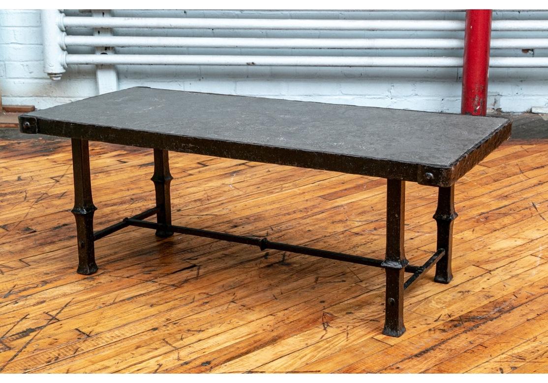 Custom Industrial Style Iron Base Cocktail Table In Good Condition In Bridgeport, CT