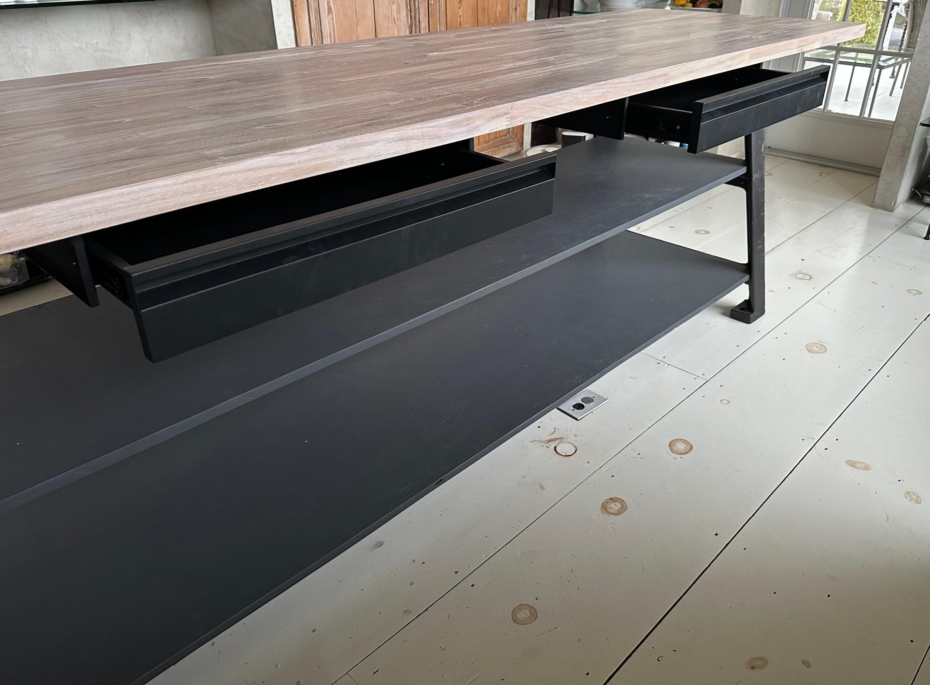 Custom Industrial Style Kitchen Island with Butcher Block Top For Sale 5