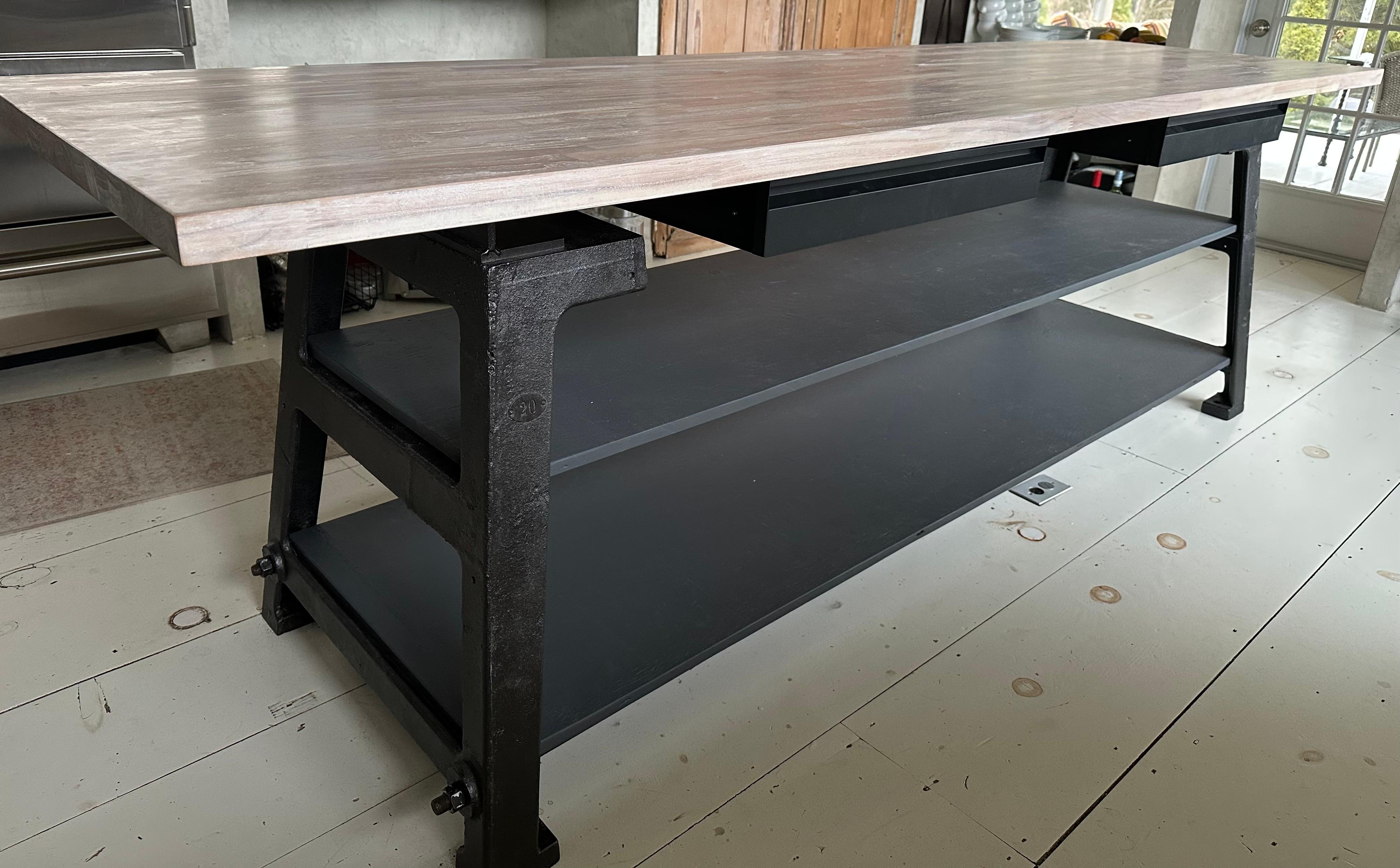 Custom Industrial Style Kitchen Island with Butcher Block Top For Sale 6
