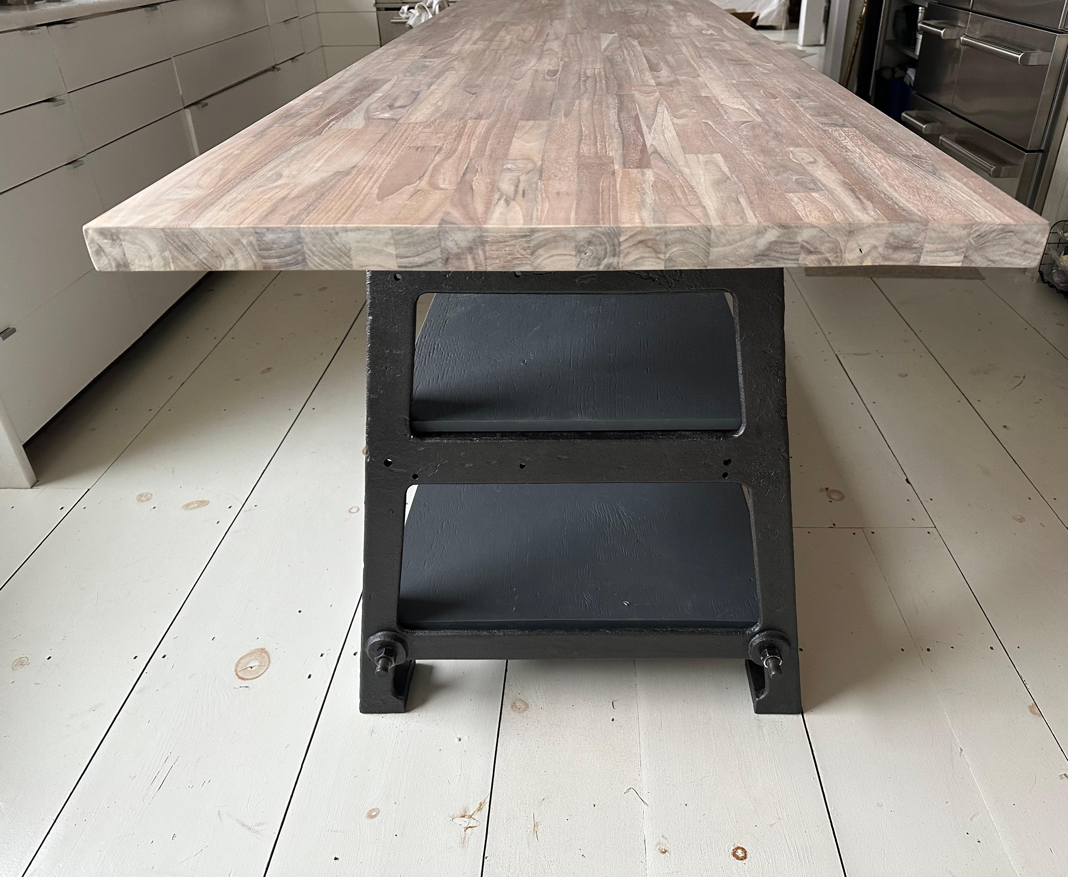 Custom Industrial Style Kitchen Island with Butcher Block Top For Sale 7