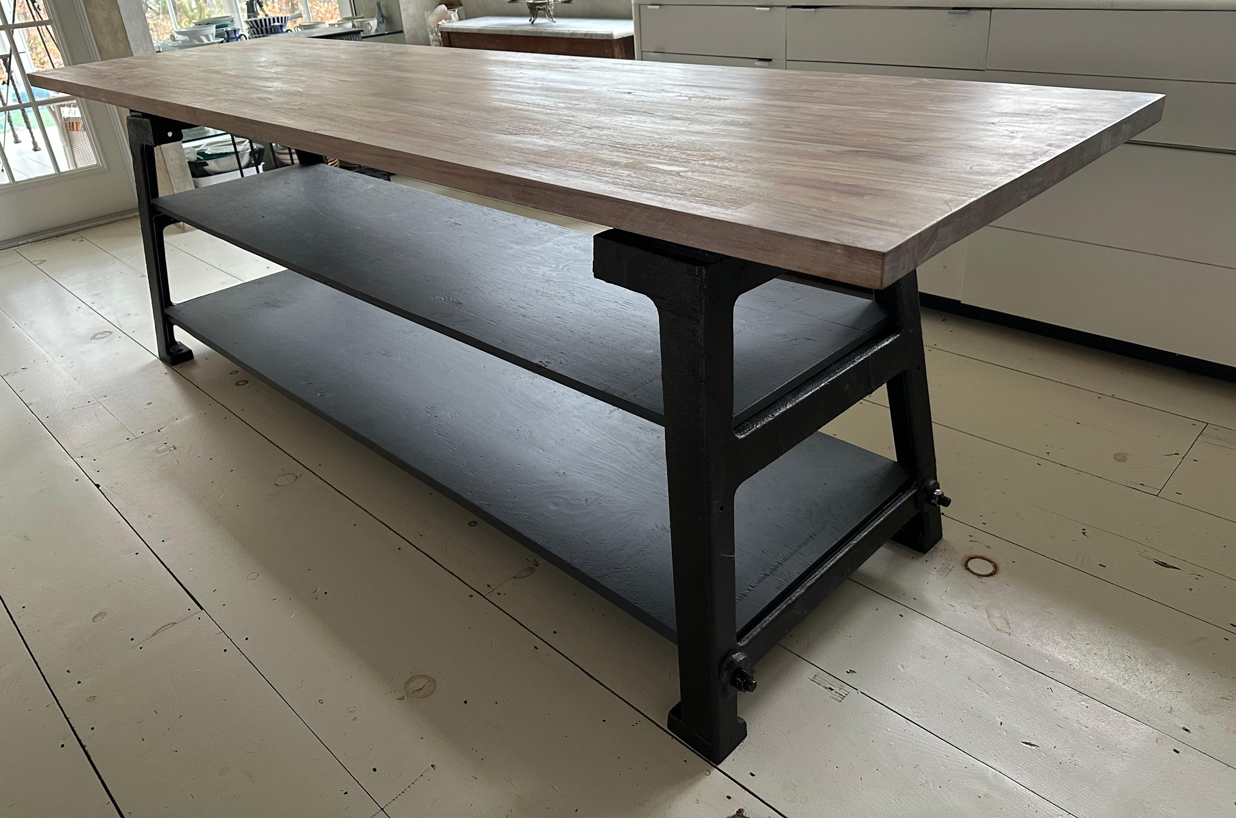 Custom Industrial Style Kitchen Island with Butcher Block Top For Sale 8