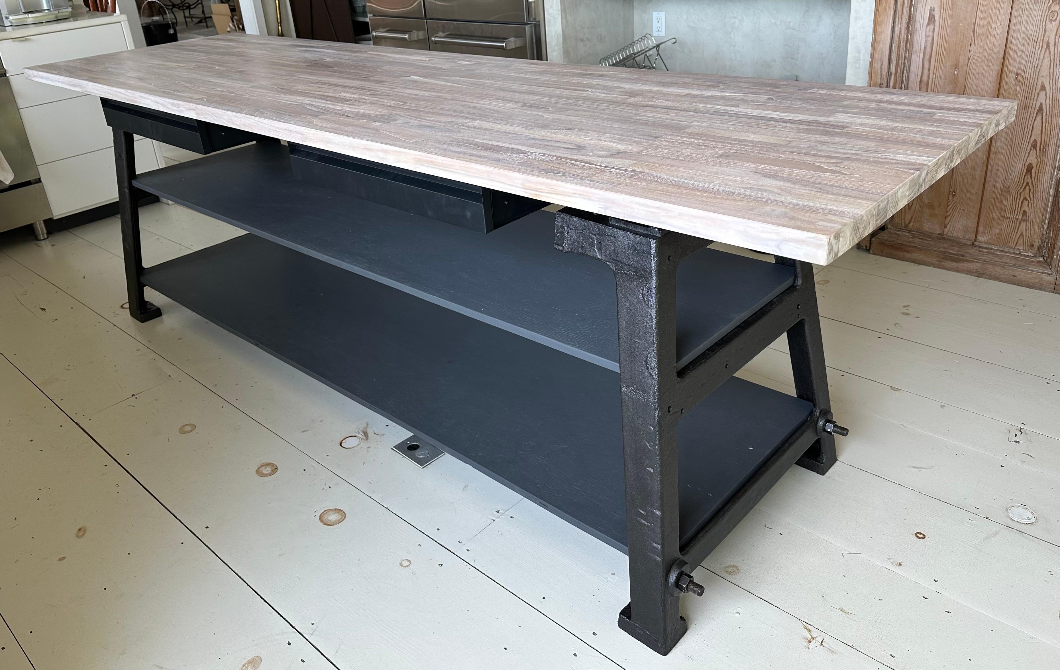 Custom Industrial Style Kitchen Island with Butcher Block Top For Sale 9