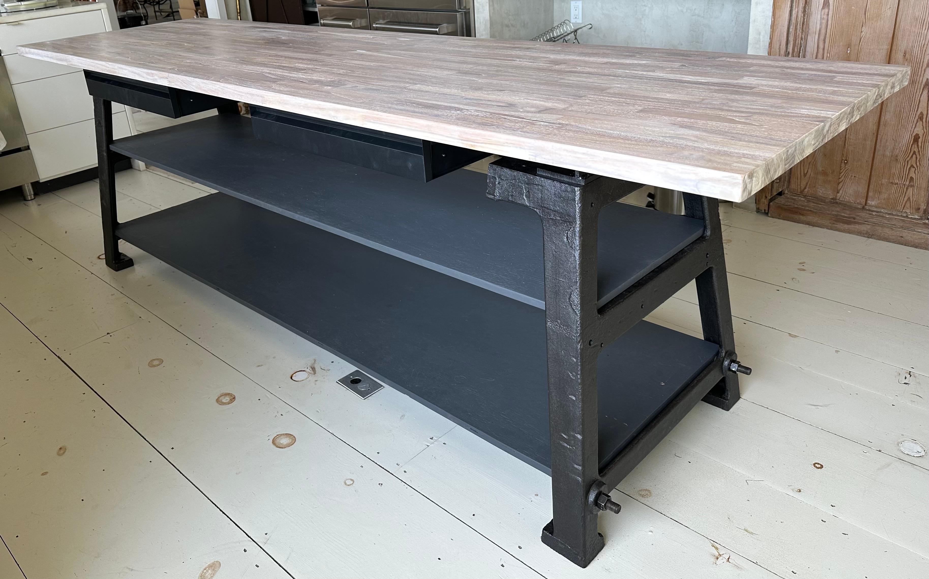 Custom Industrial Style Kitchen Island with Butcher Block Top For Sale 10
