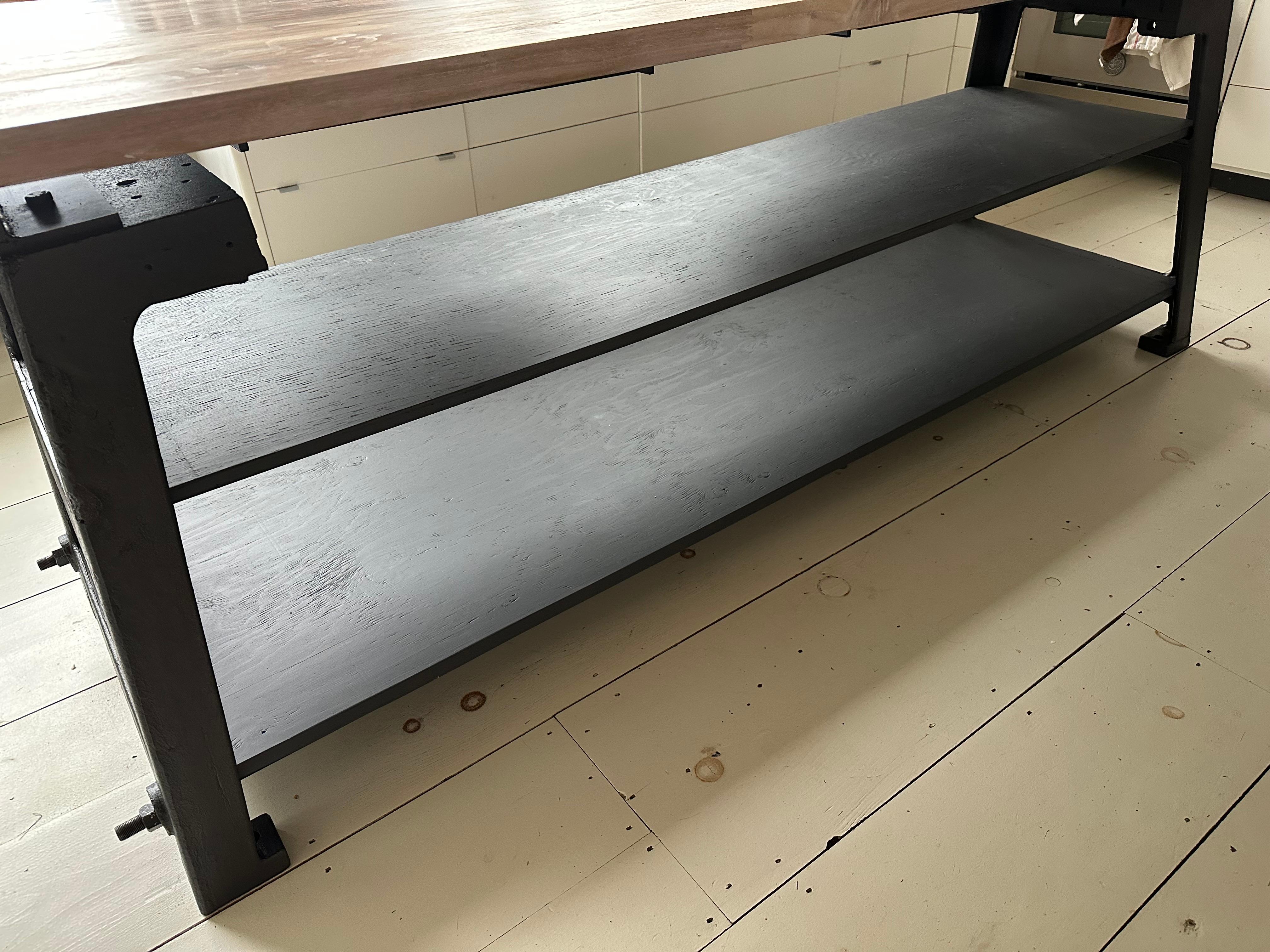 20th Century Custom Industrial Style Kitchen Island with Butcher Block Top For Sale