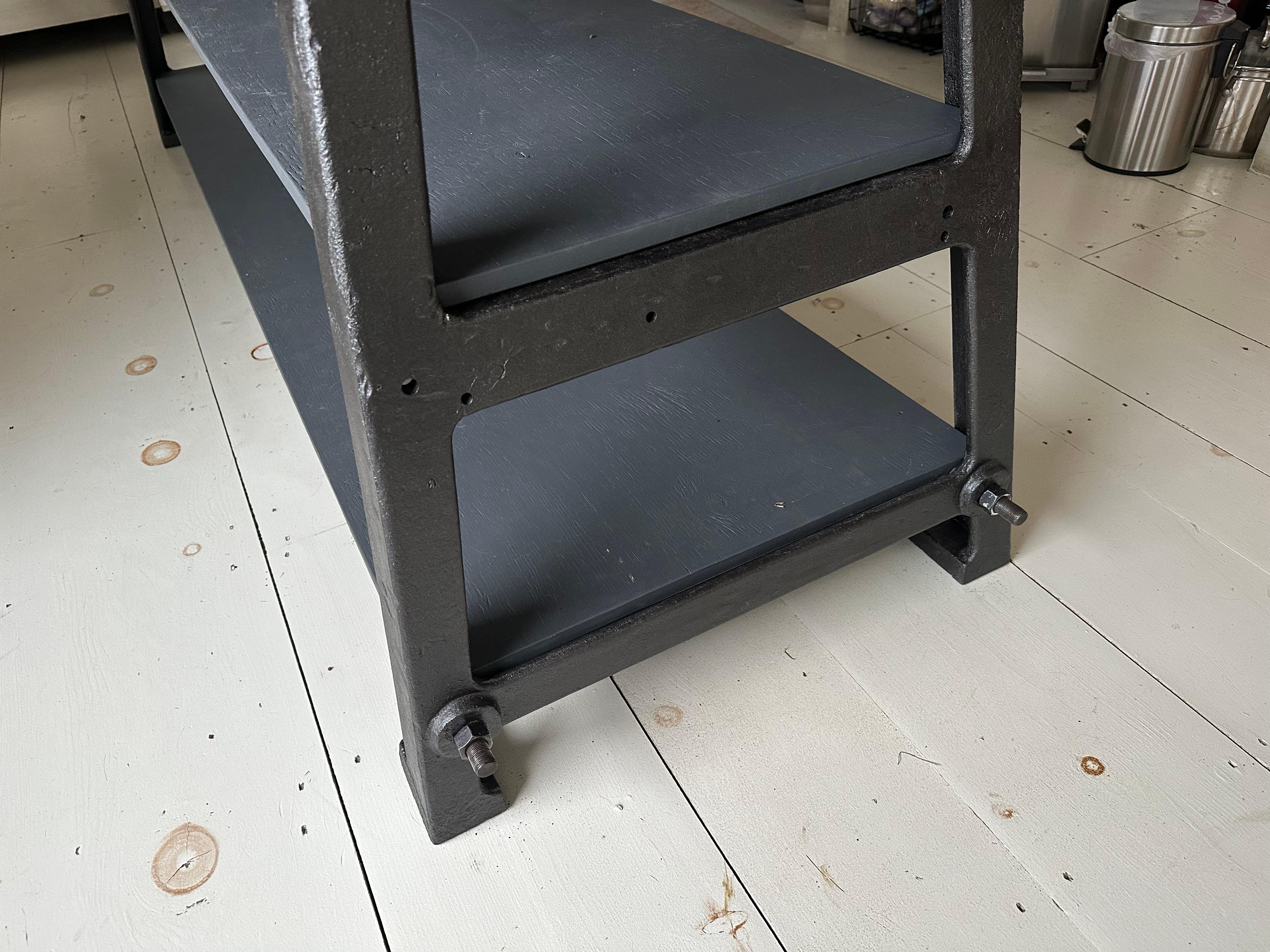 Iron Custom Industrial Style Kitchen Island with Butcher Block Top For Sale