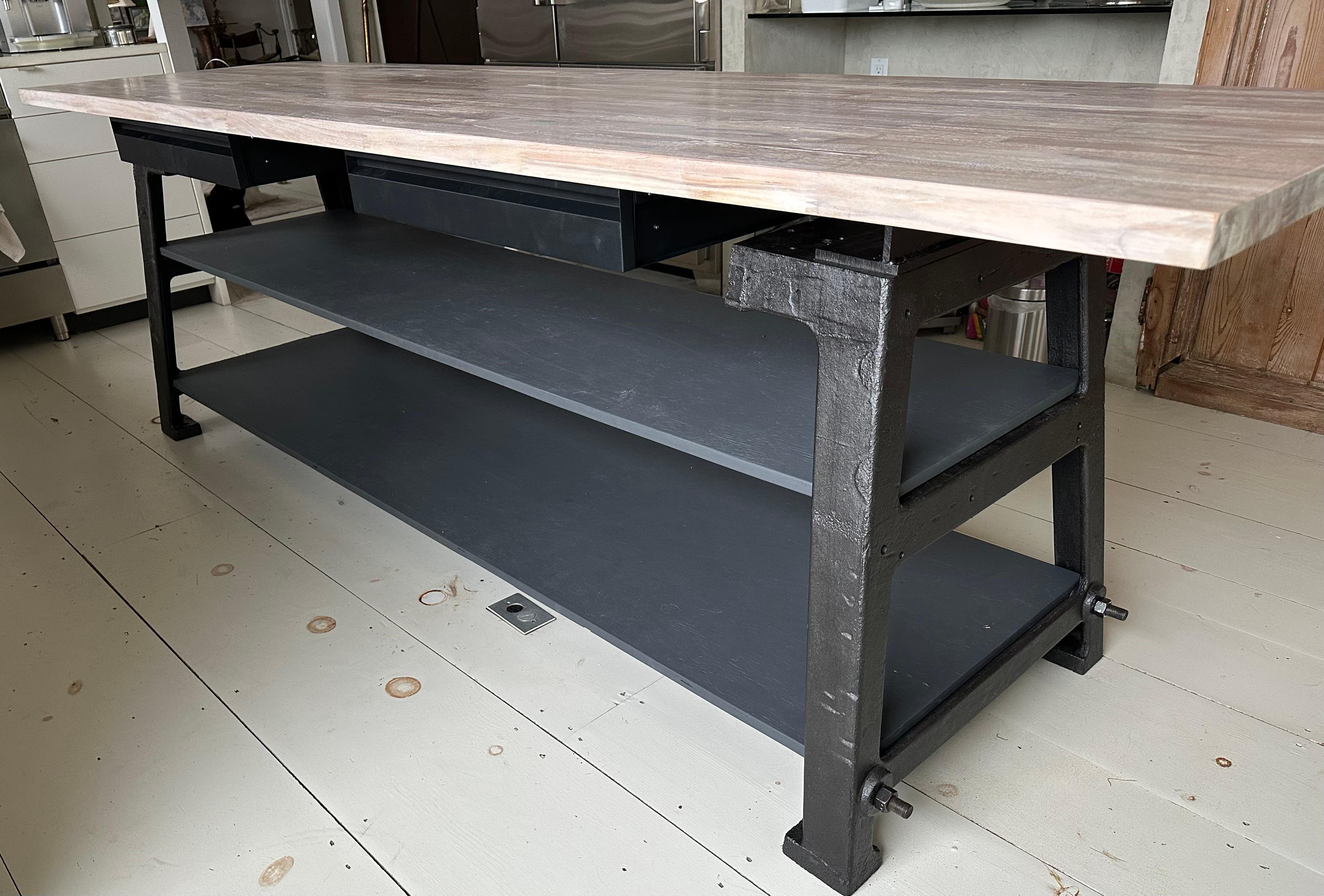 Custom Industrial Style Kitchen Island with Butcher Block Top For Sale 1