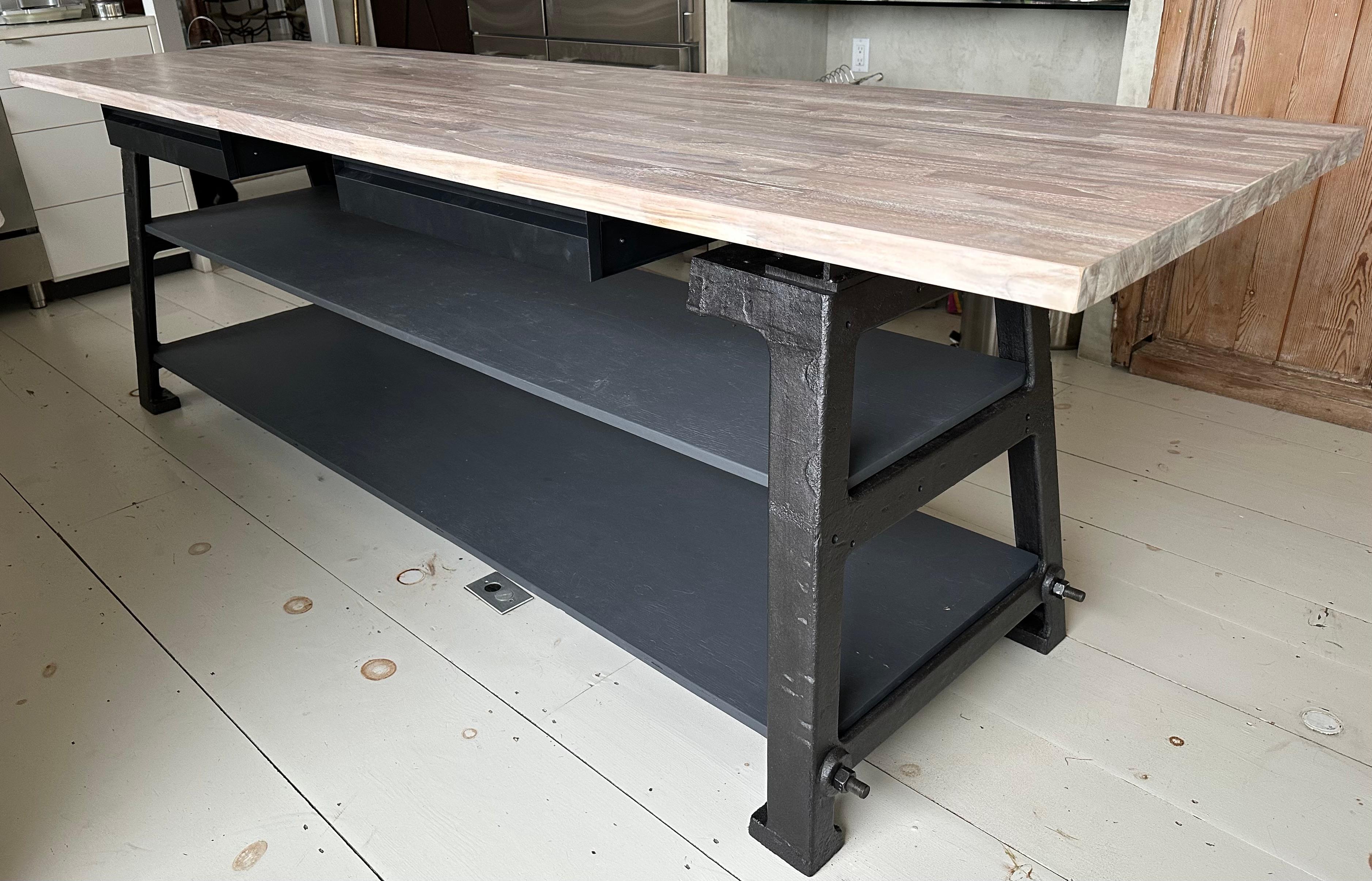 Custom Industrial Style Kitchen Island with Butcher Block Top For Sale 2