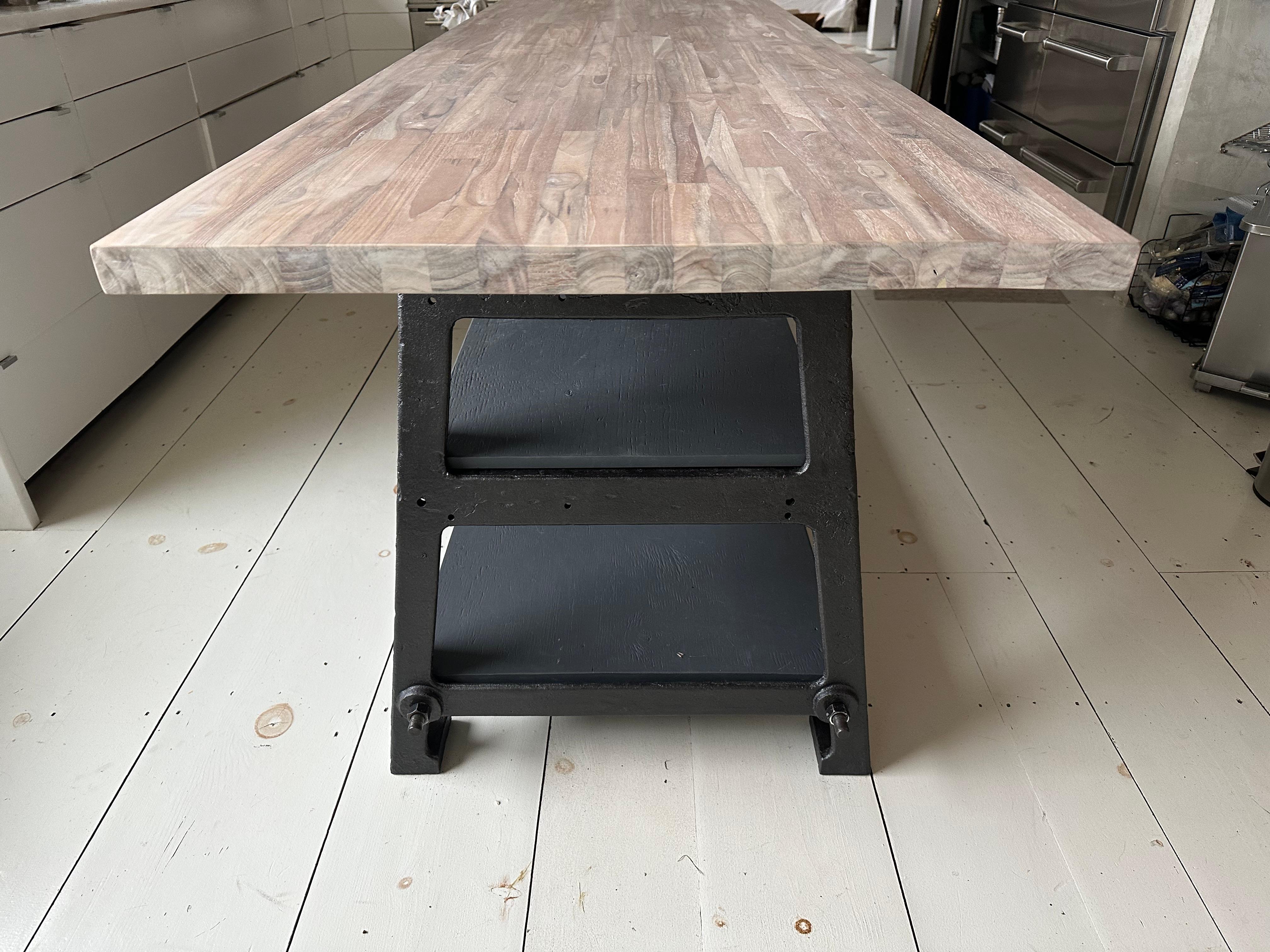 Custom Industrial Style Kitchen Island with Butcher Block Top For Sale 3