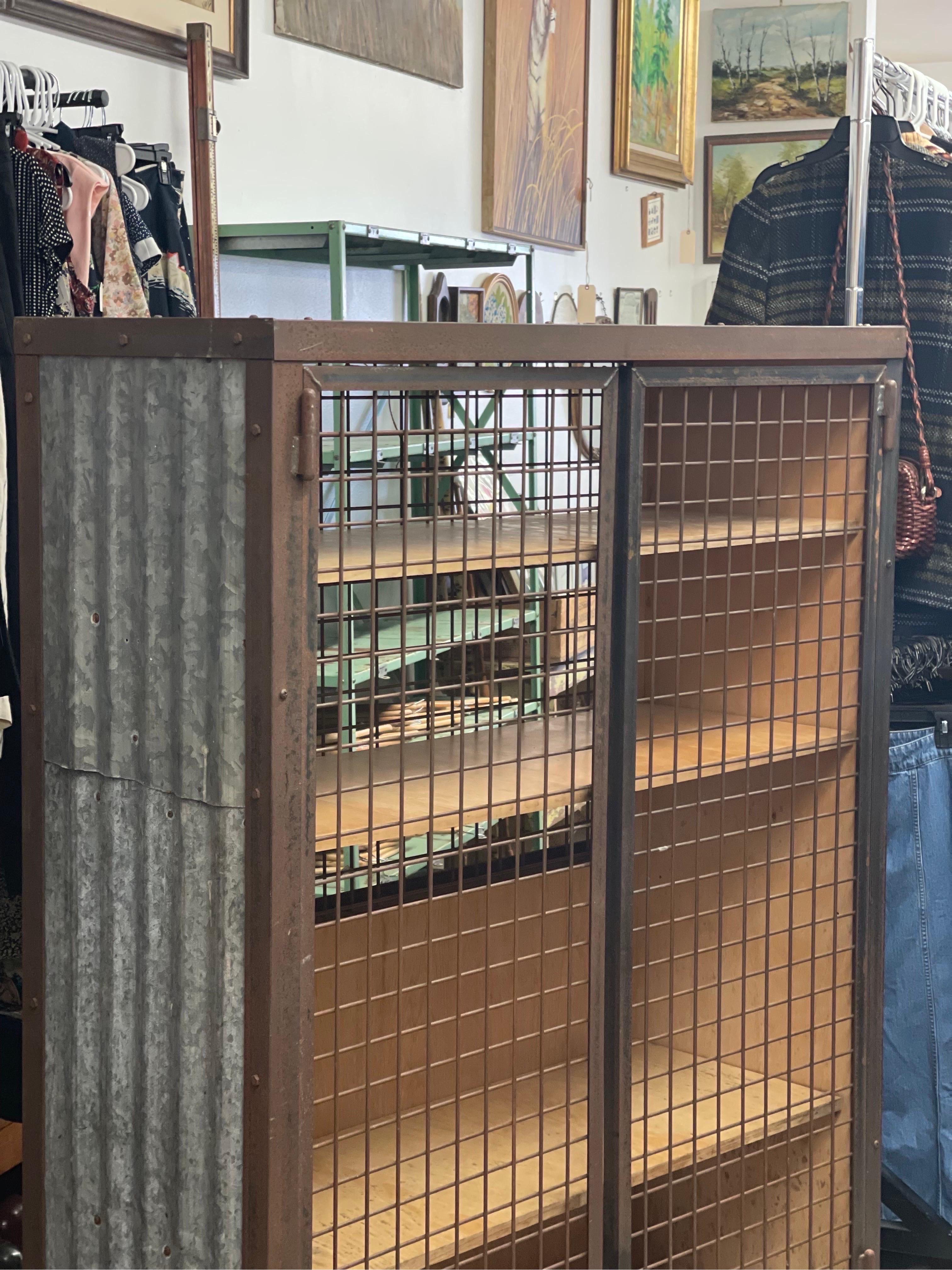 Custom Industrial Style Vintage Cabinet, Adjustable Shelf In Good Condition For Sale In Seattle, WA