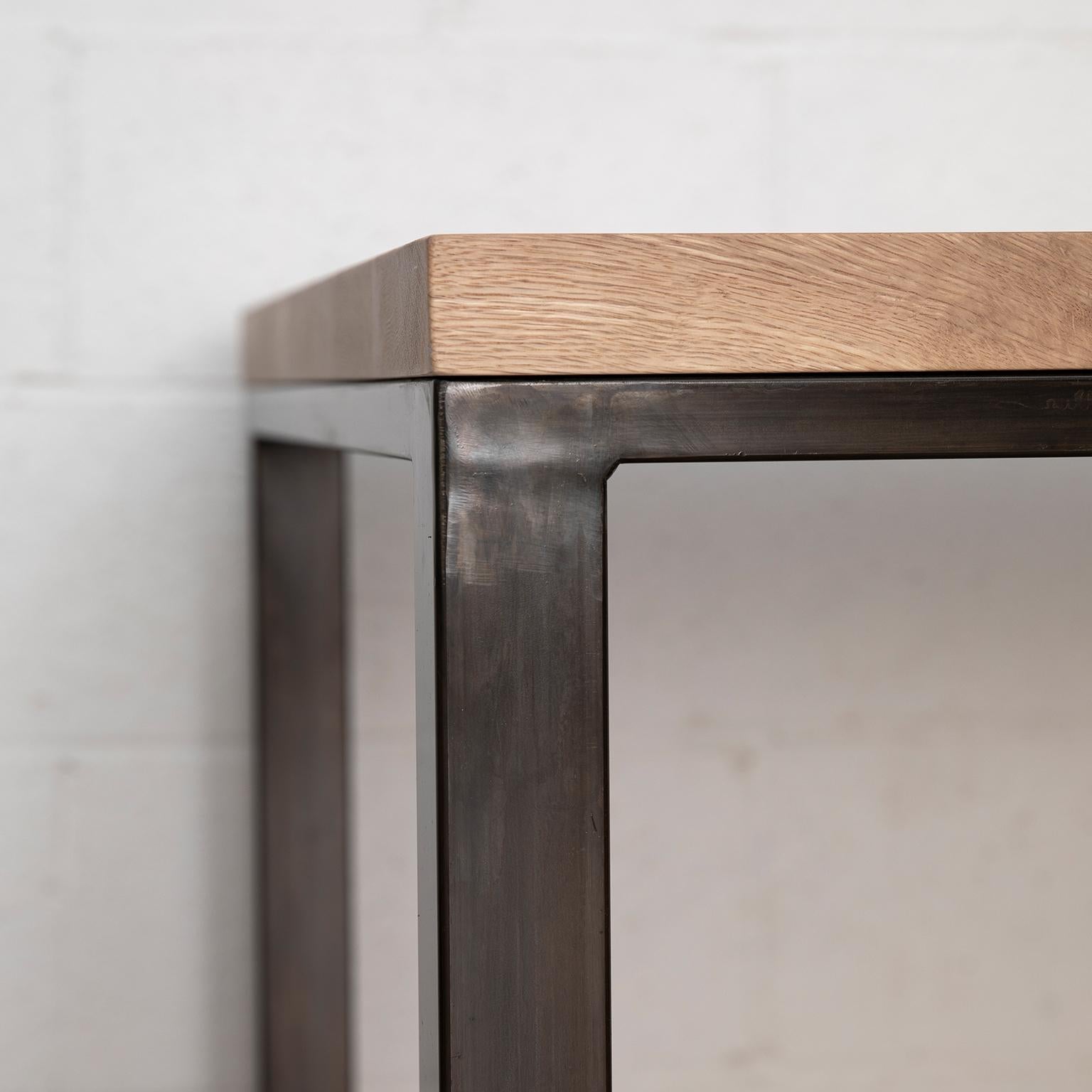 steel table with wooden top