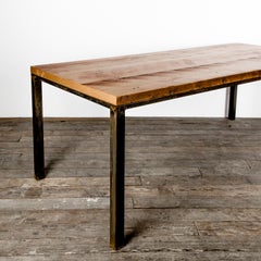 Custom Industrial "Workshop Table" with Solid Wood Top and Steel Base, Medium