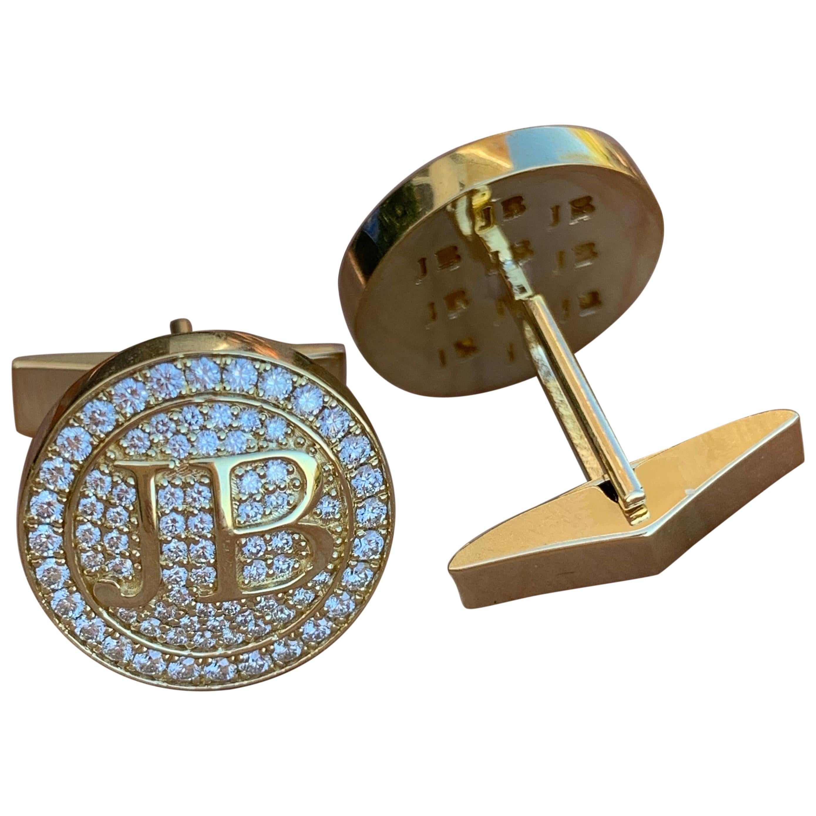 Custom Initial Diamond Cufflinks, 1.40 Carat Approximate 18 Karat, Ben Dannie