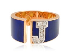 Custom Initial Enamel Lapis Diamond 18 Karat Gold Ring