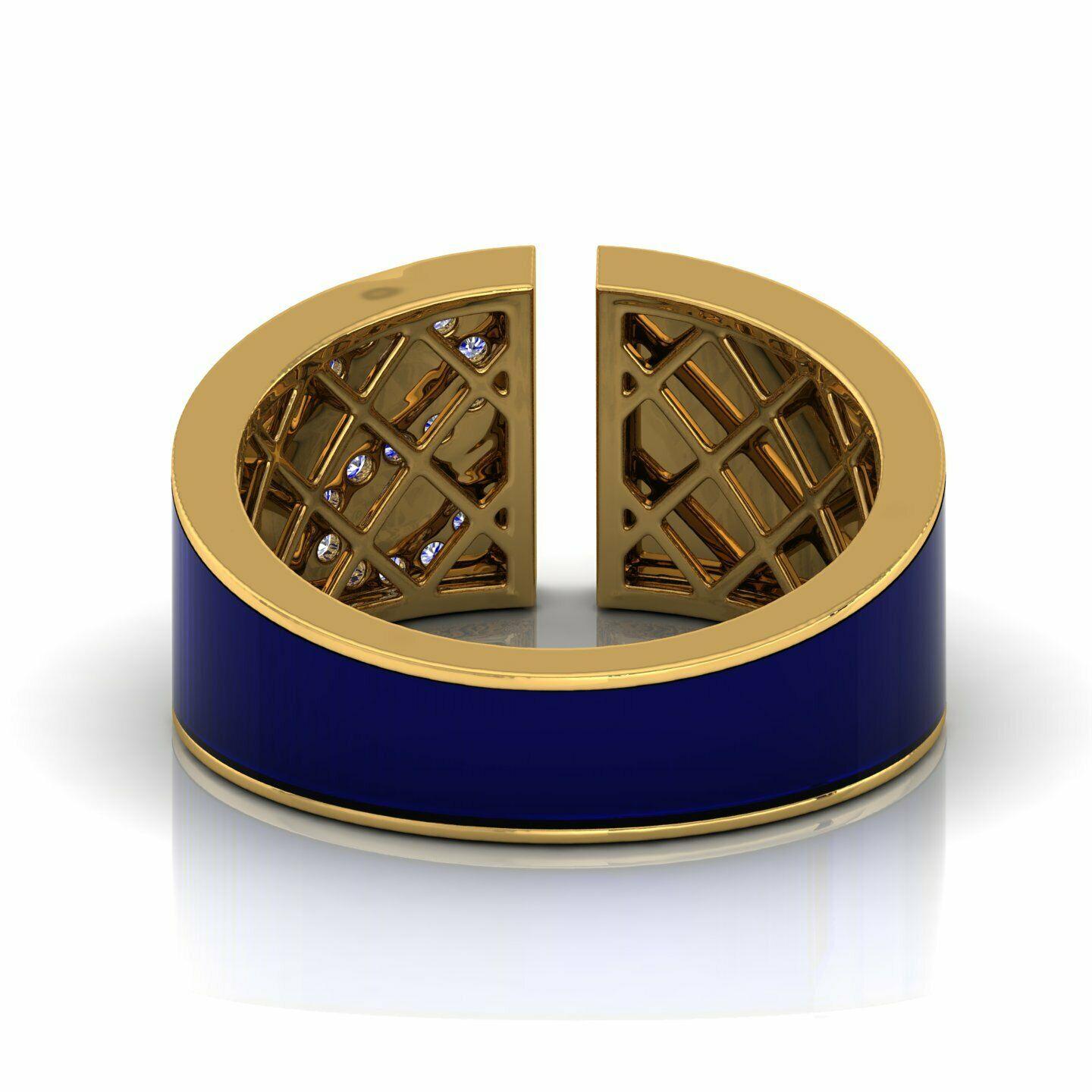 For Sale:  Custom Initial Enamel Lapis Diamond 18 Karat Gold Ring 9
