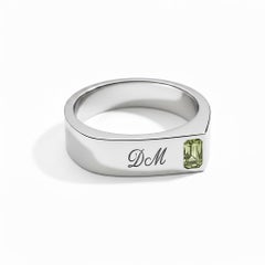 Custom Initials Men’s Ring with Baguette Peridot in Silver, Gold.