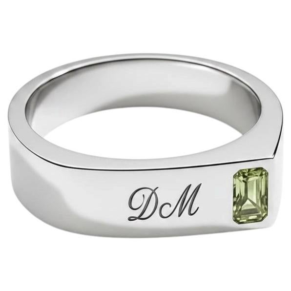 For Sale:  Custom Initials Men’s Ring with Baguette Peridot in Silver, Gold.