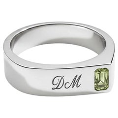 Custom Initials Men’s Ring with Baguette Peridot in Silver, Gold.