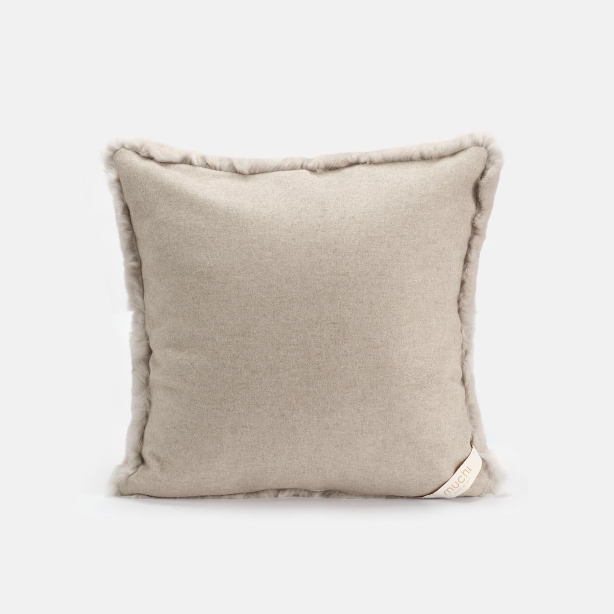 Custom Intarsia Letter Beige Superior Lapin Fur Pillow Cushion by Muchi Decor In New Condition For Sale In Poviglio, IT
