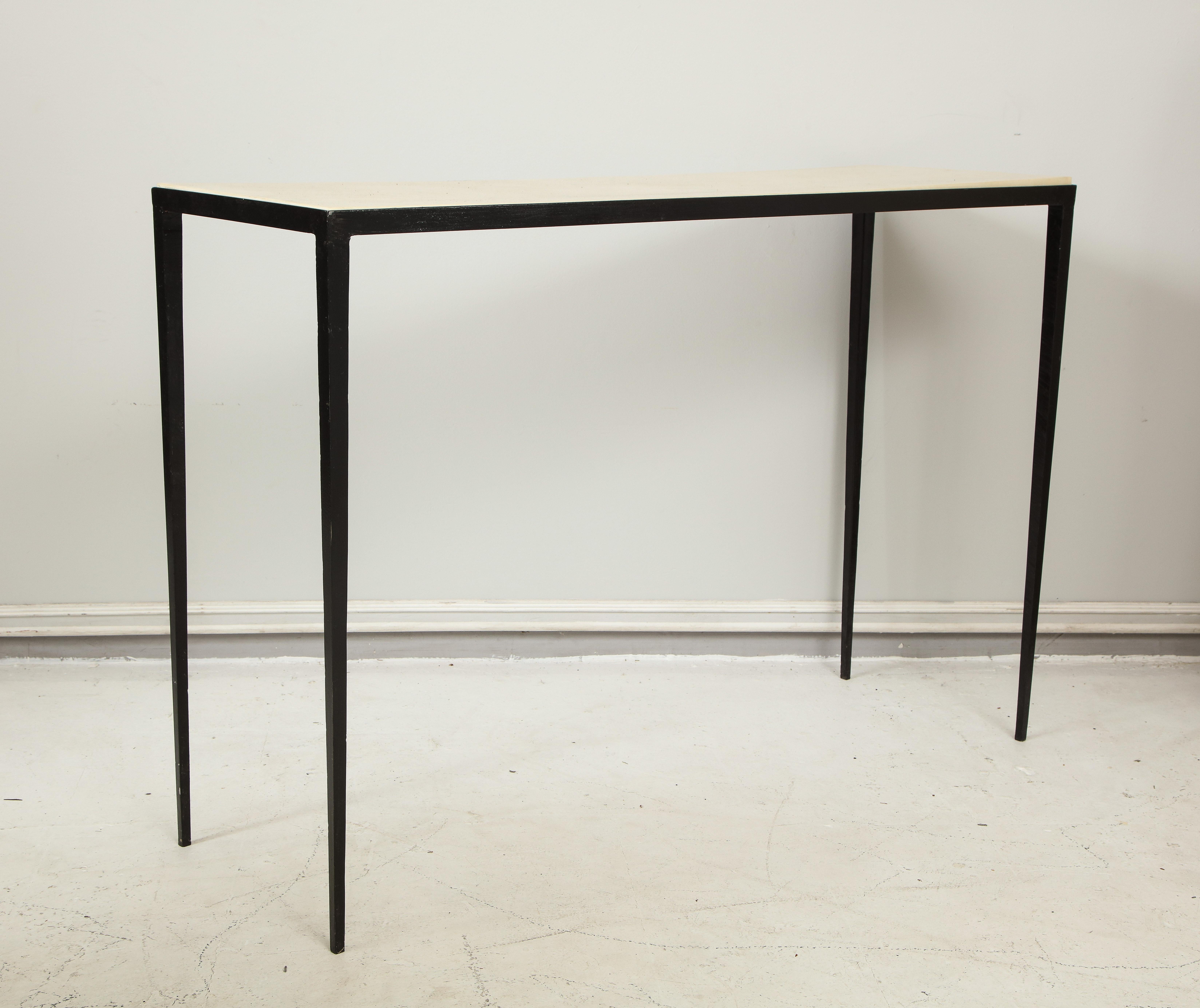 Modern Custom Pair of Iron and Parchment Consoles in the Jean Michel Frank Manner For Sale