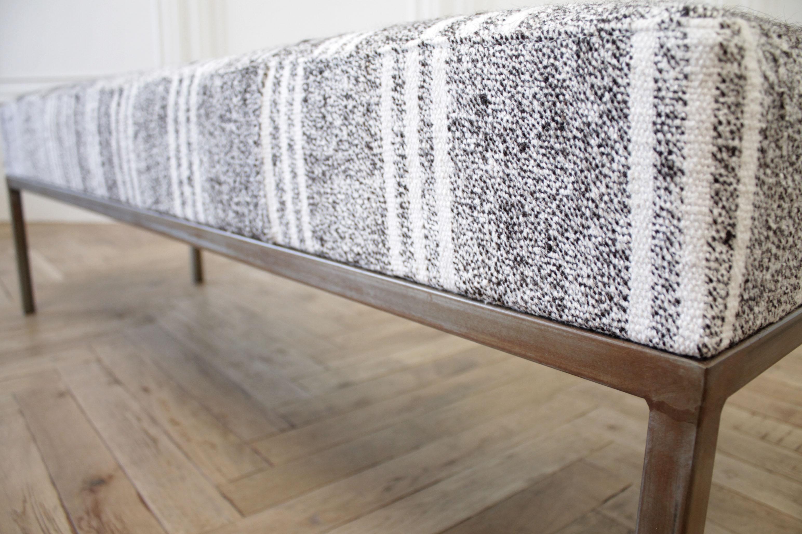 Custom Iron and Upholstered Bench with Vintage Turkish Rug 2