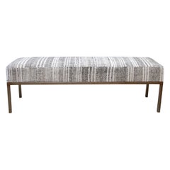 Custom Iron and Upholstered Bench with Vintage Turkish Rug