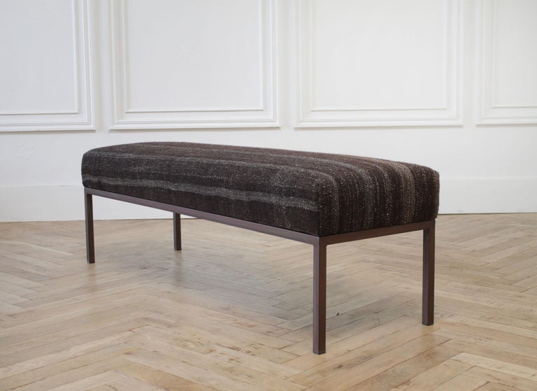Custom Iron and Vintage Rug Upholstered Bench at 1stDibs